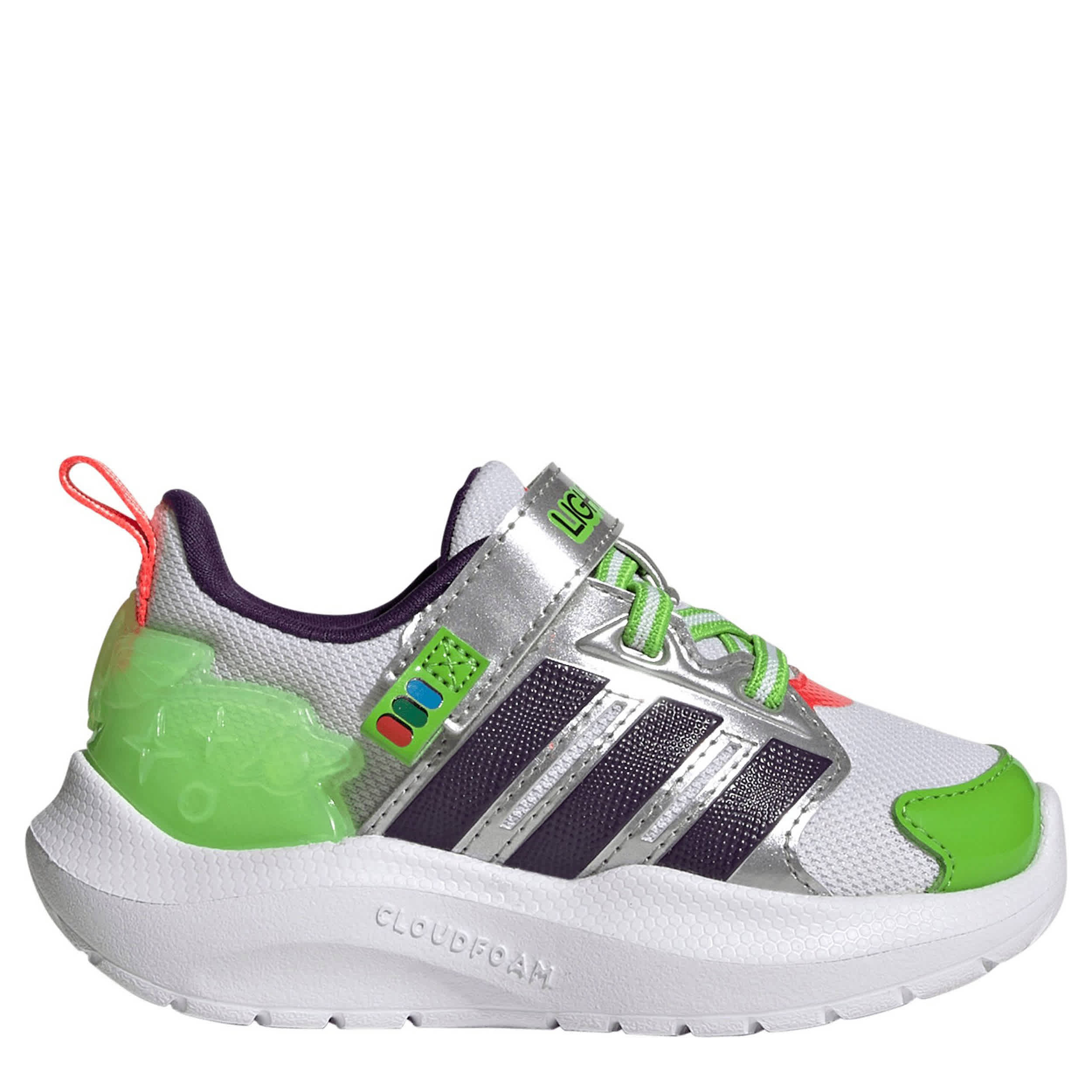 ADIDAS-BOYS INFANT TODDLER LIGHTORAMA RNR SNEAKER-WHITE & BRIGHT GREEN