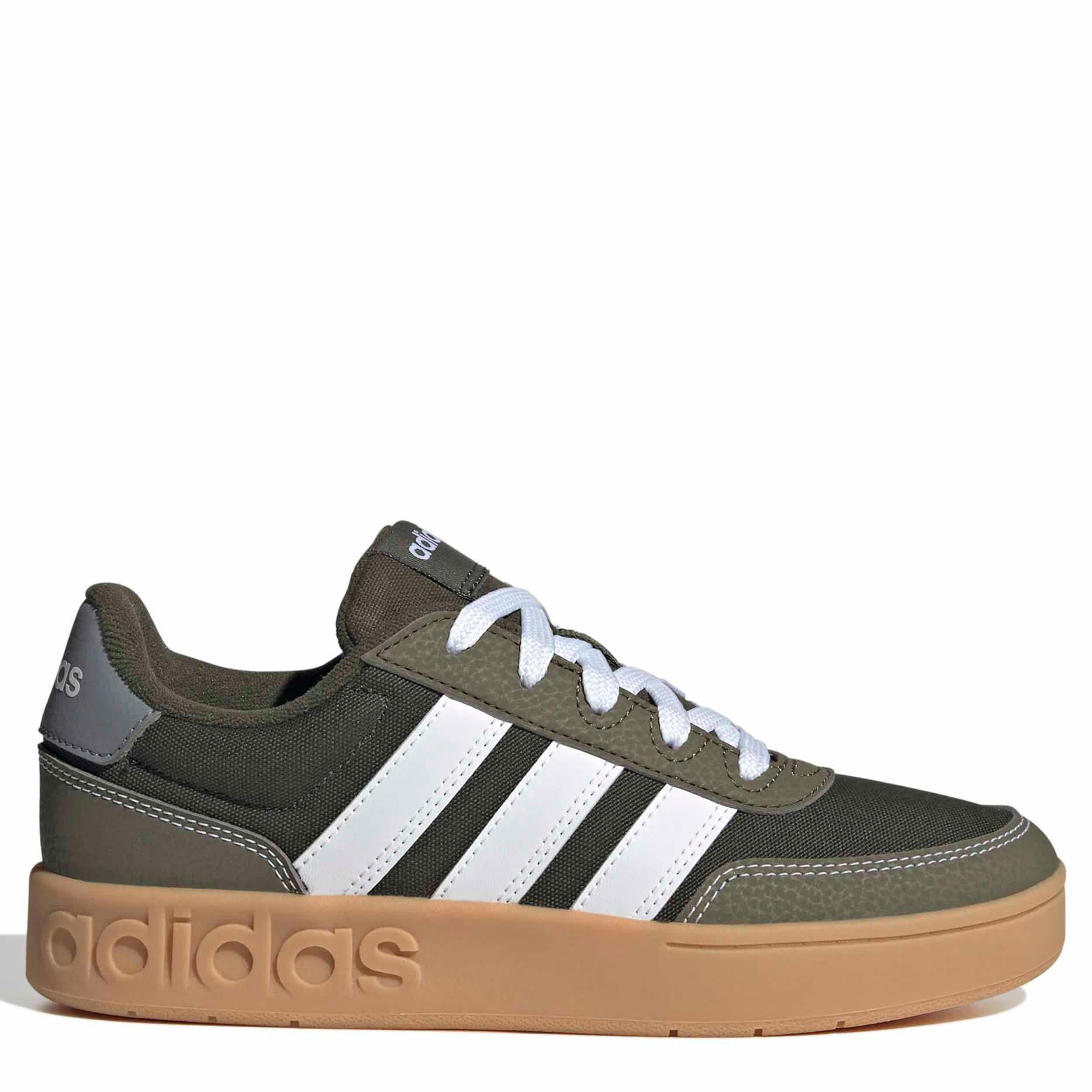 ADIDAS-BOYS BIG KID BREAKBASE SNEAKER-OLIVE & WHITE