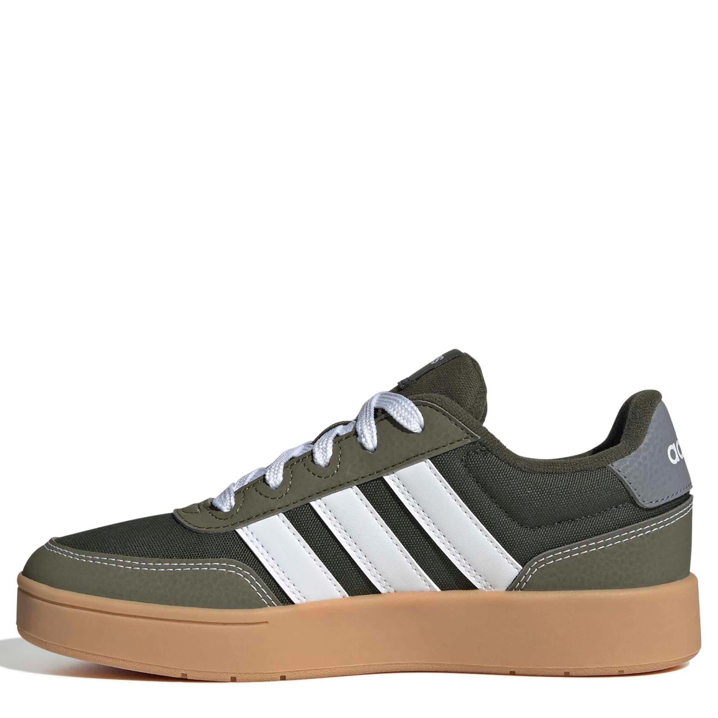 ADIDAS-BOYS BIG KID BREAKBASE SNEAKER-OLIVE & WHITE