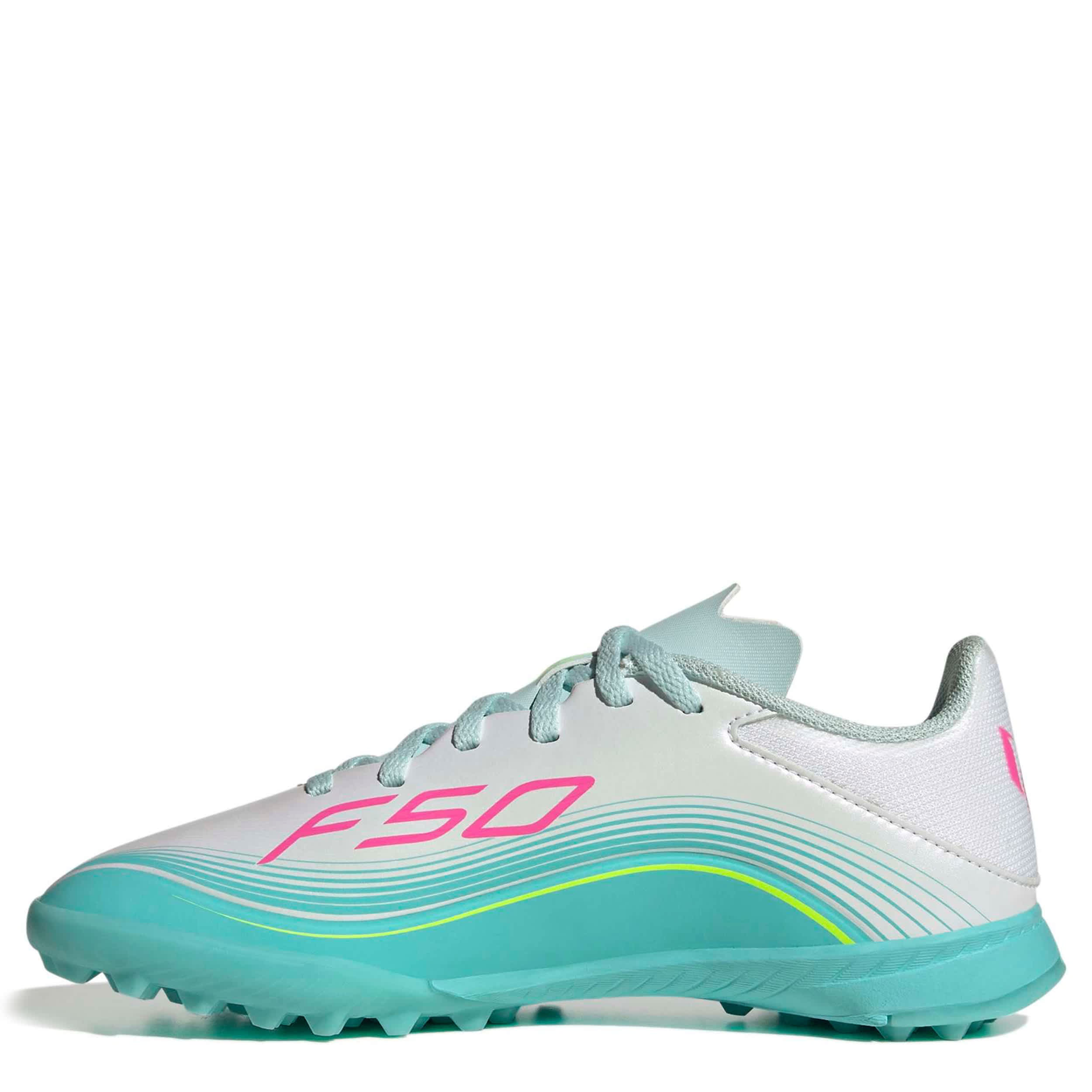 ADIDAS-BOYS BIG-LITTLE KID F50 LEAGUE SOCCER TURF CLEATS-WHITE & PINK