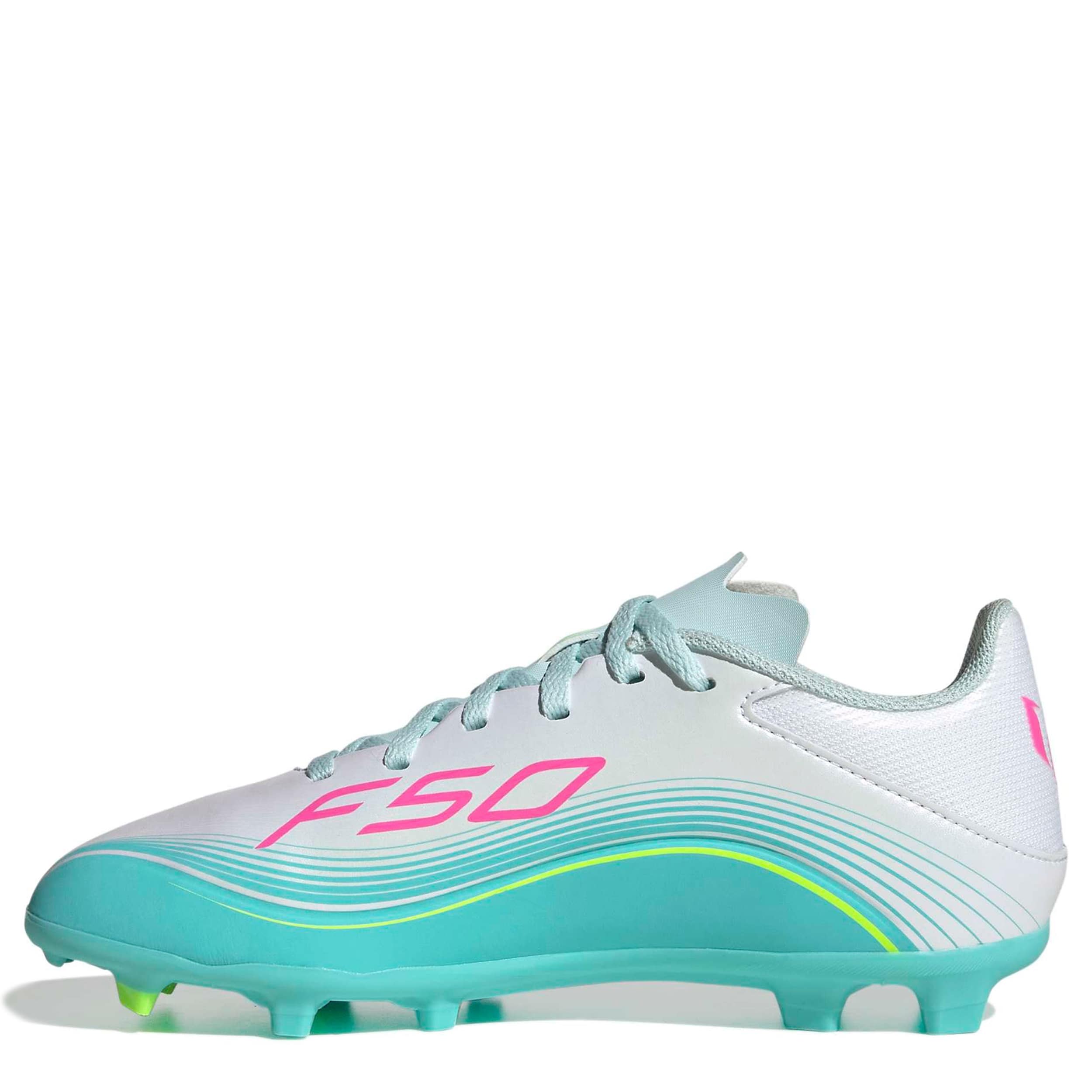 ADIDAS-BOYS BIG-LITTLE KID F50 LEAGUE SOCCER TURF CLEATS-WHITE & PINK