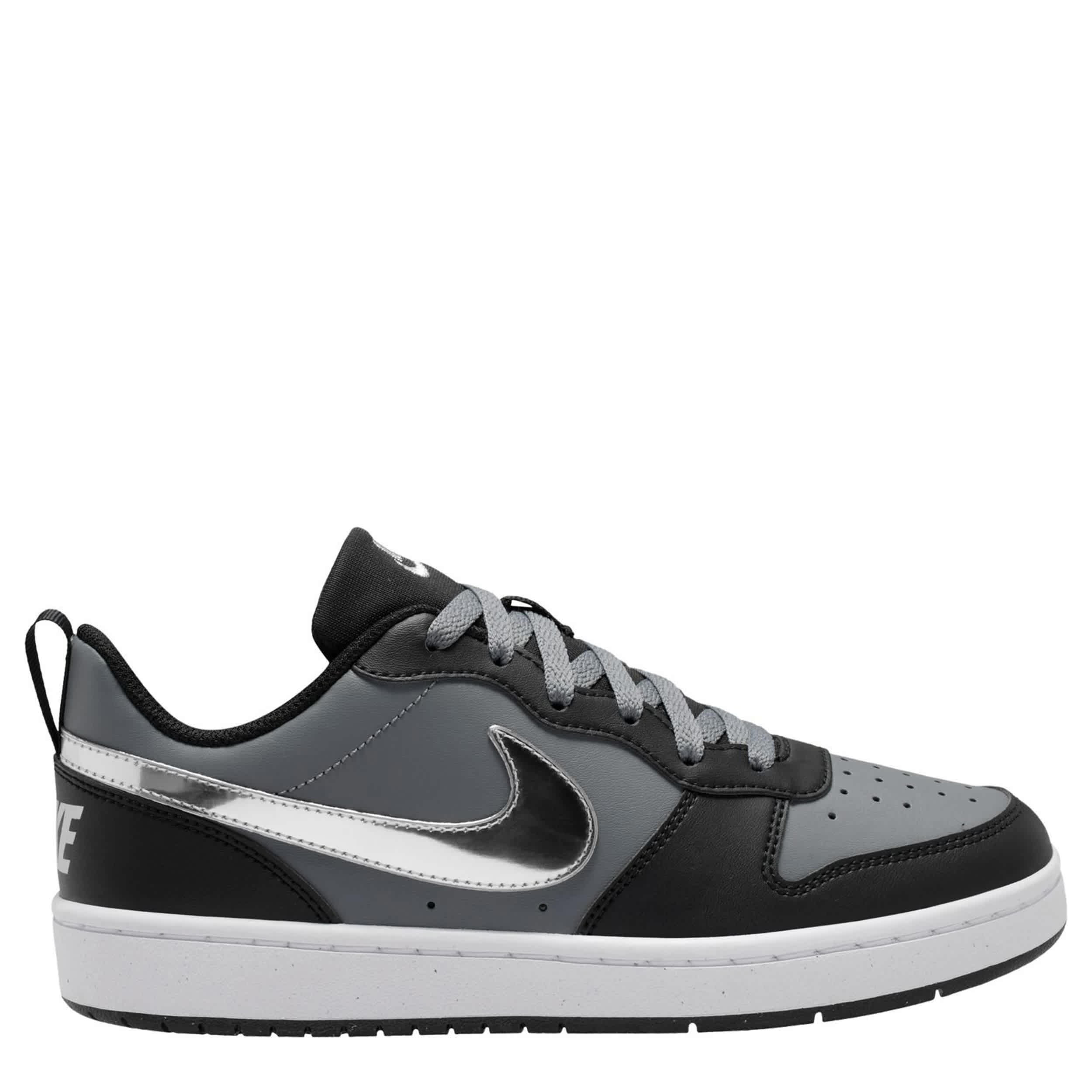 NIKE-BOYS BIG KID COURT BOROUGH LOW SNEAKER-BLACK & SILVER