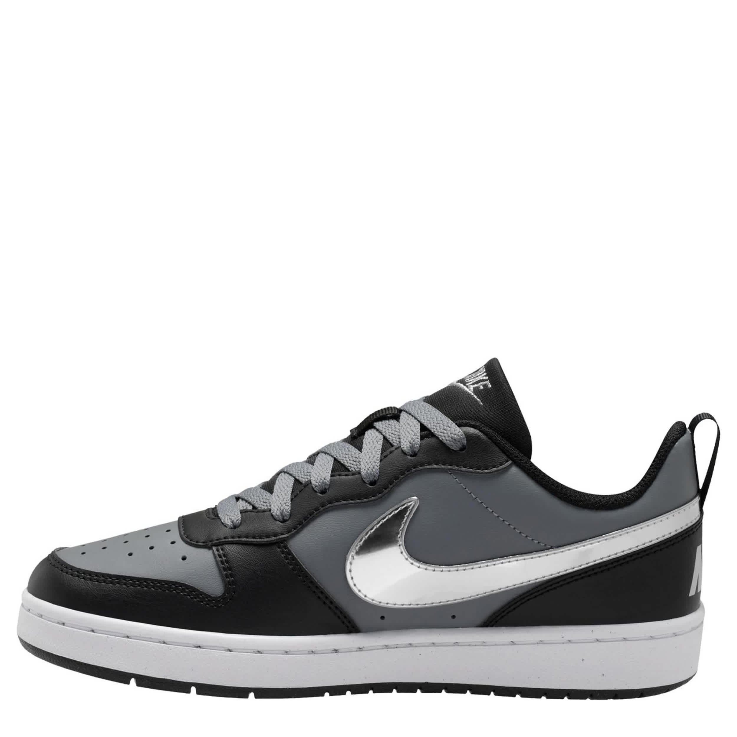 NIKE-BOYS BIG KID COURT BOROUGH LOW SNEAKER-BLACK & SILVER