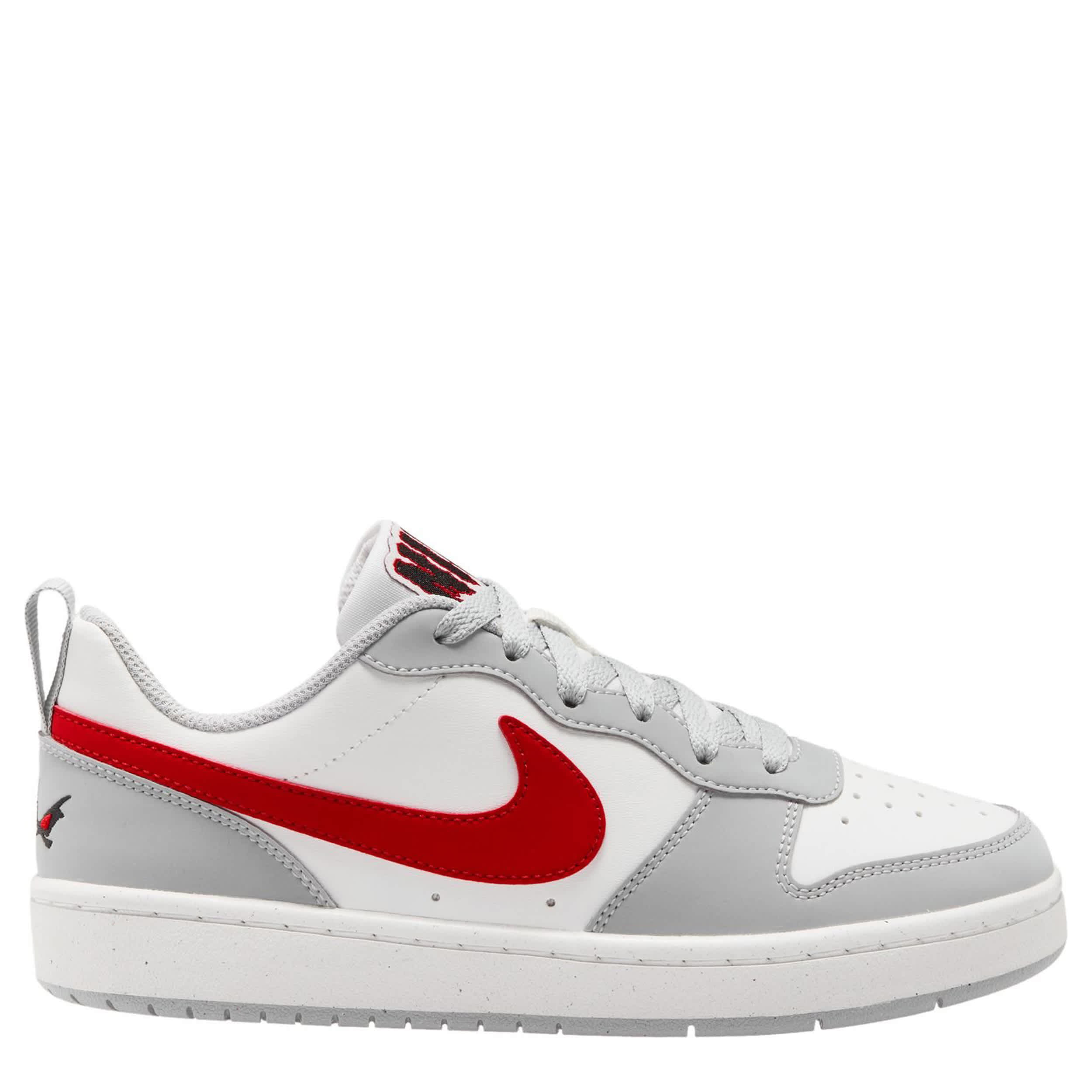 NIKE-BOYS BIG KID COURT BOROUGH LOW SNEAKER-GREY & RED