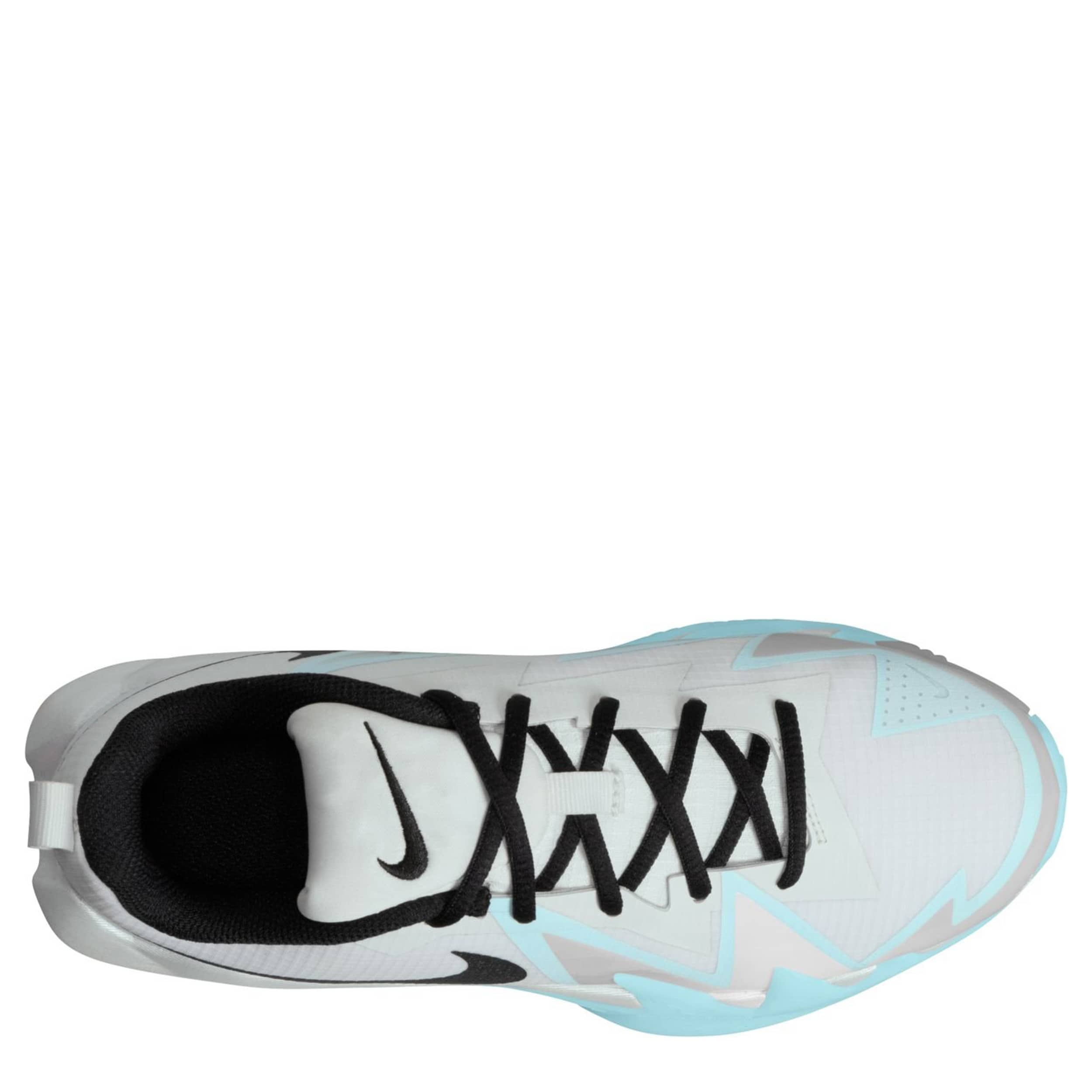 NIKE-GIRLS BIG KID ST DYNAMITE BASKETBALL SHOE-PLATINUM & LIGHT BLUE