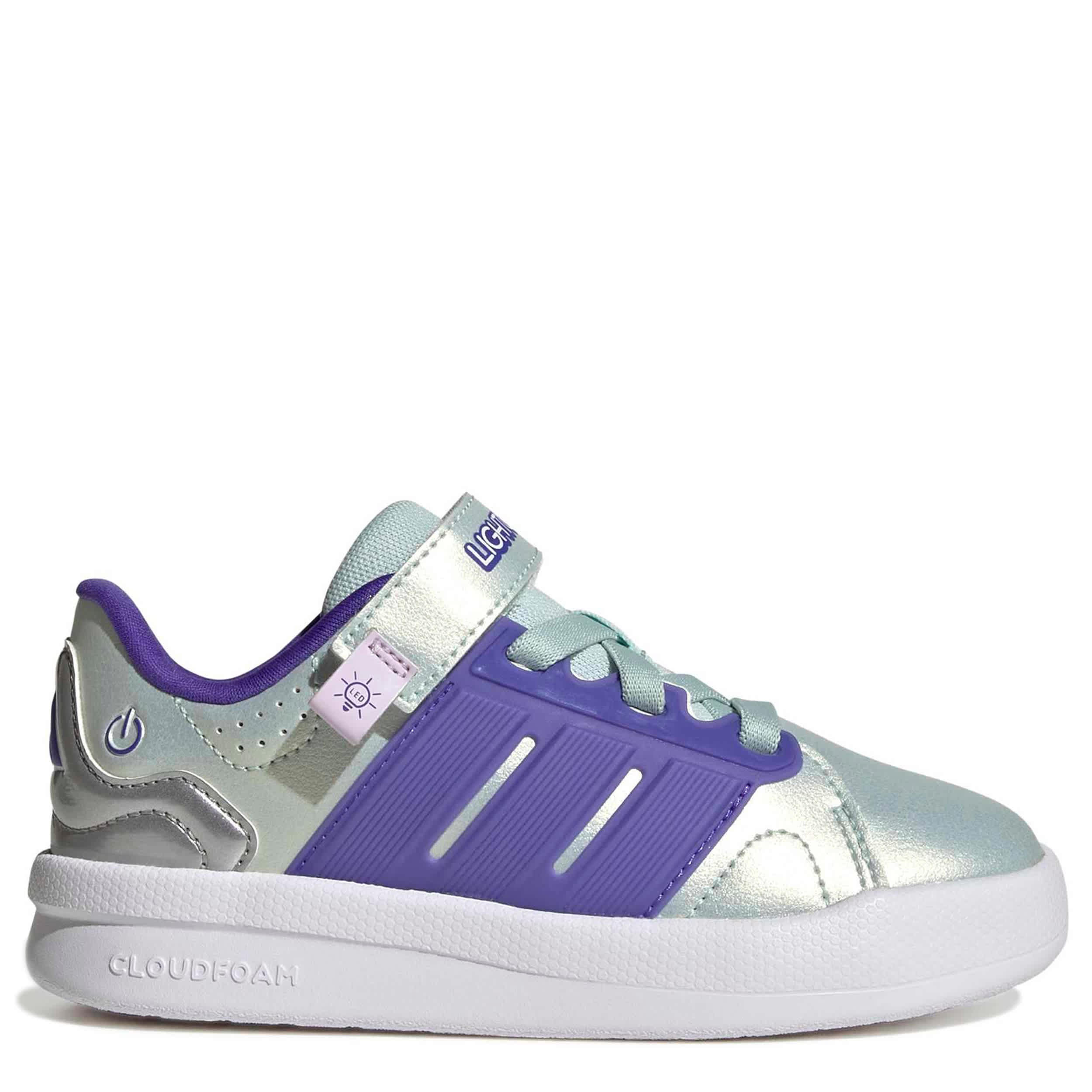 ADIDAS-BOYS LITTLE KID LIGHTORAMA COURT SNEAKER-MINT & PURPLE