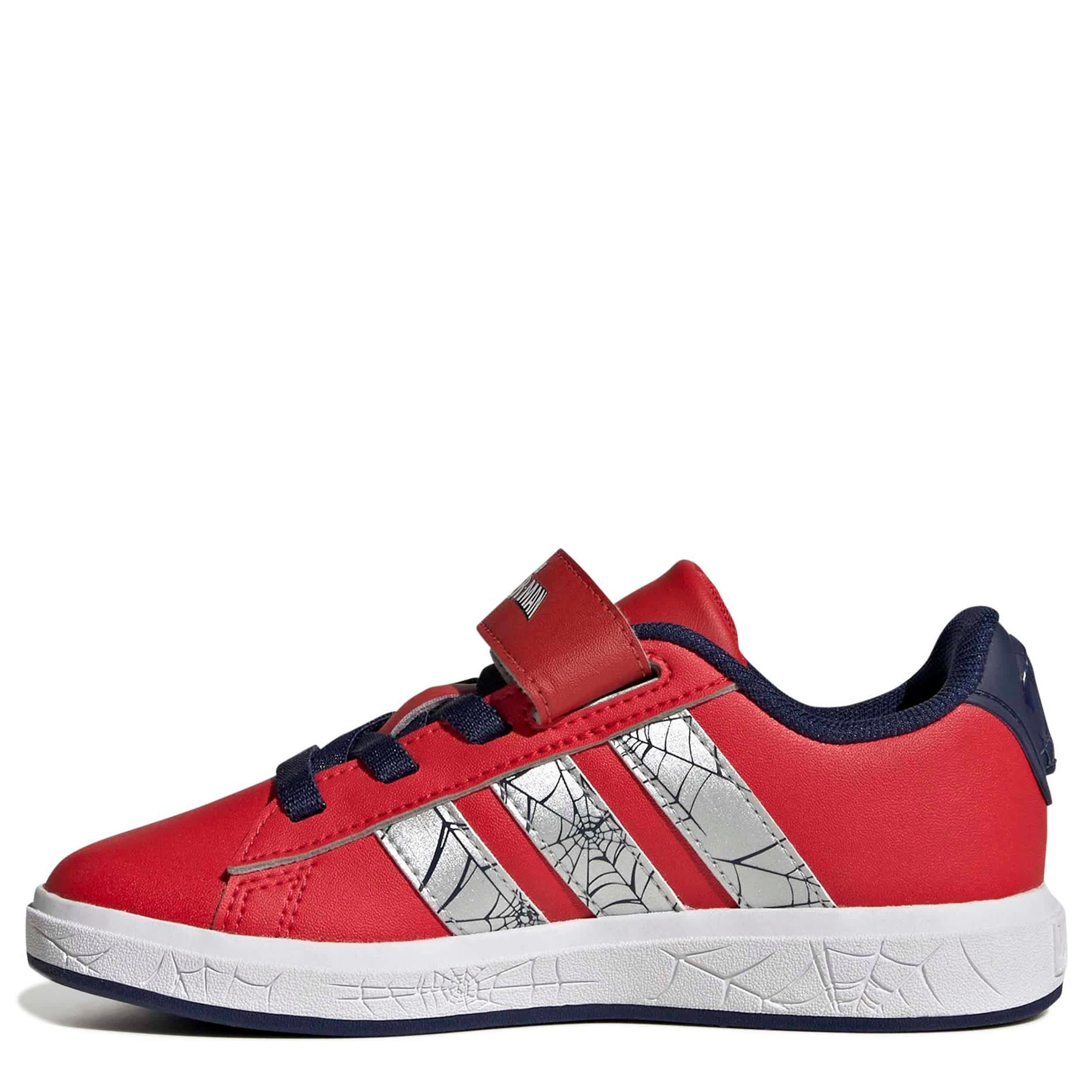 ADIDAS-BOYS LITTLE-BIG KID GRAND COURT SNEAKER-RED & SILVER