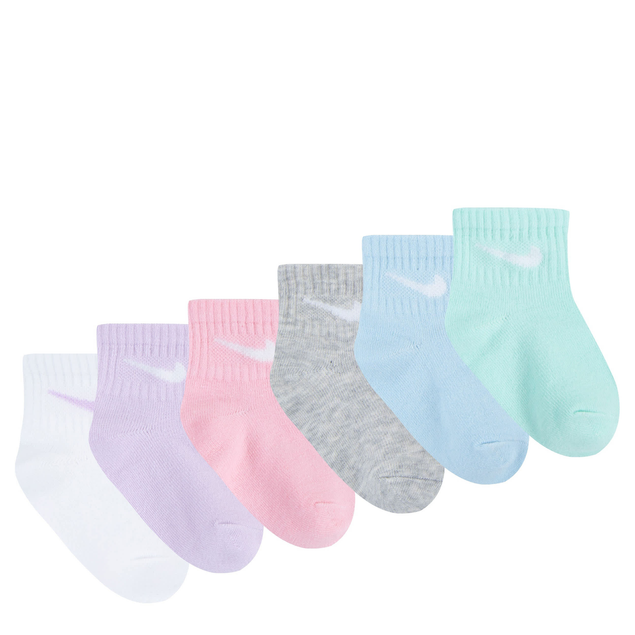 NIKE-GIRLS 12-24M SWOOSH QUARTER SOCKS 6 PAIRS-ASSORTED & 