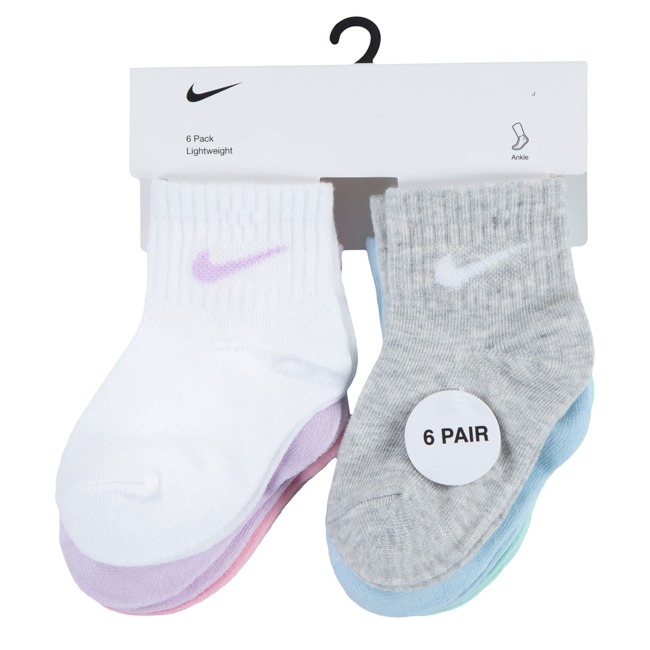 NIKE-GIRLS 12-24M SWOOSH QUARTER SOCKS 6 PAIRS-ASSORTED & 