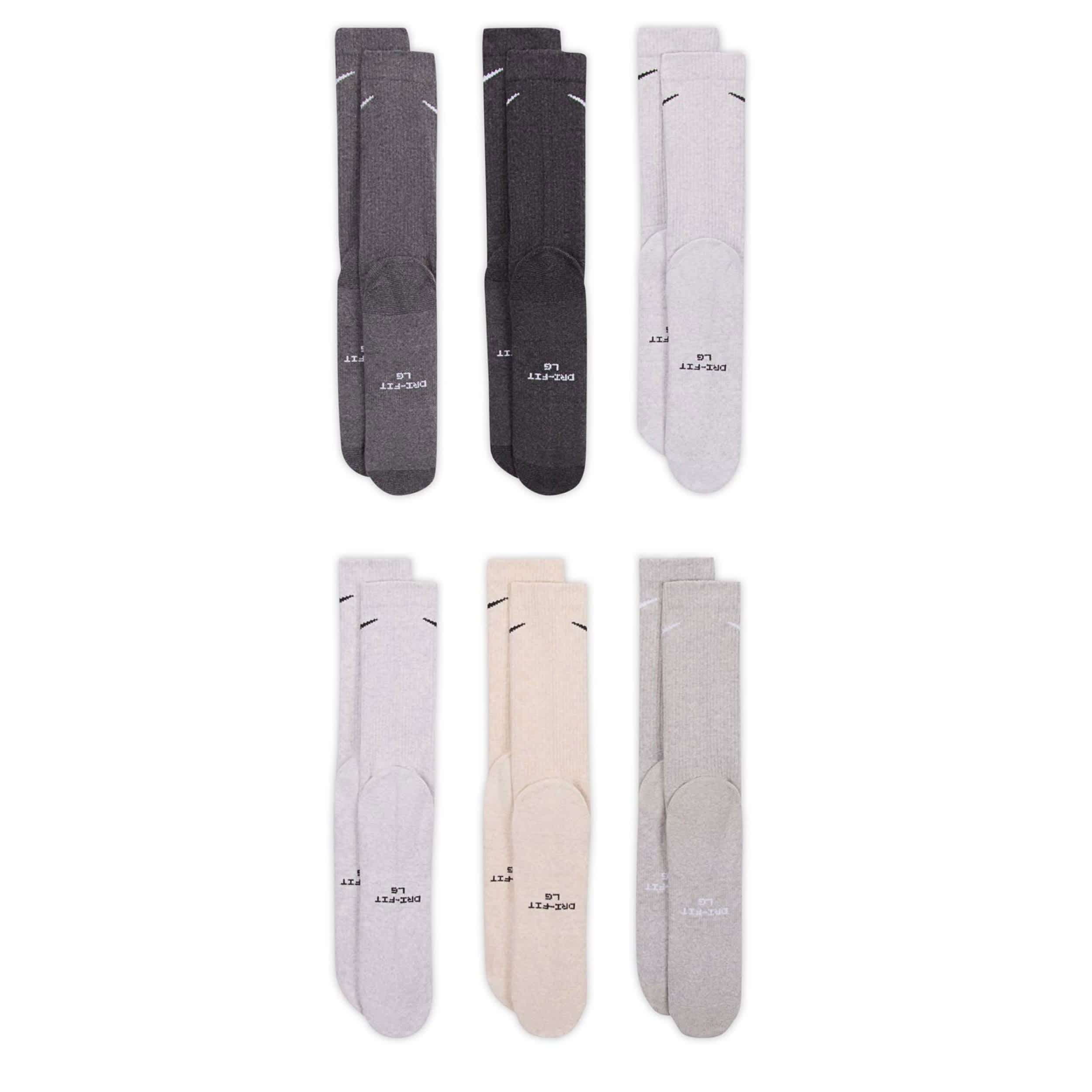 NIKE-MENS LARGE CREW SOCKS 6 PAIRS-ASSORTED & 