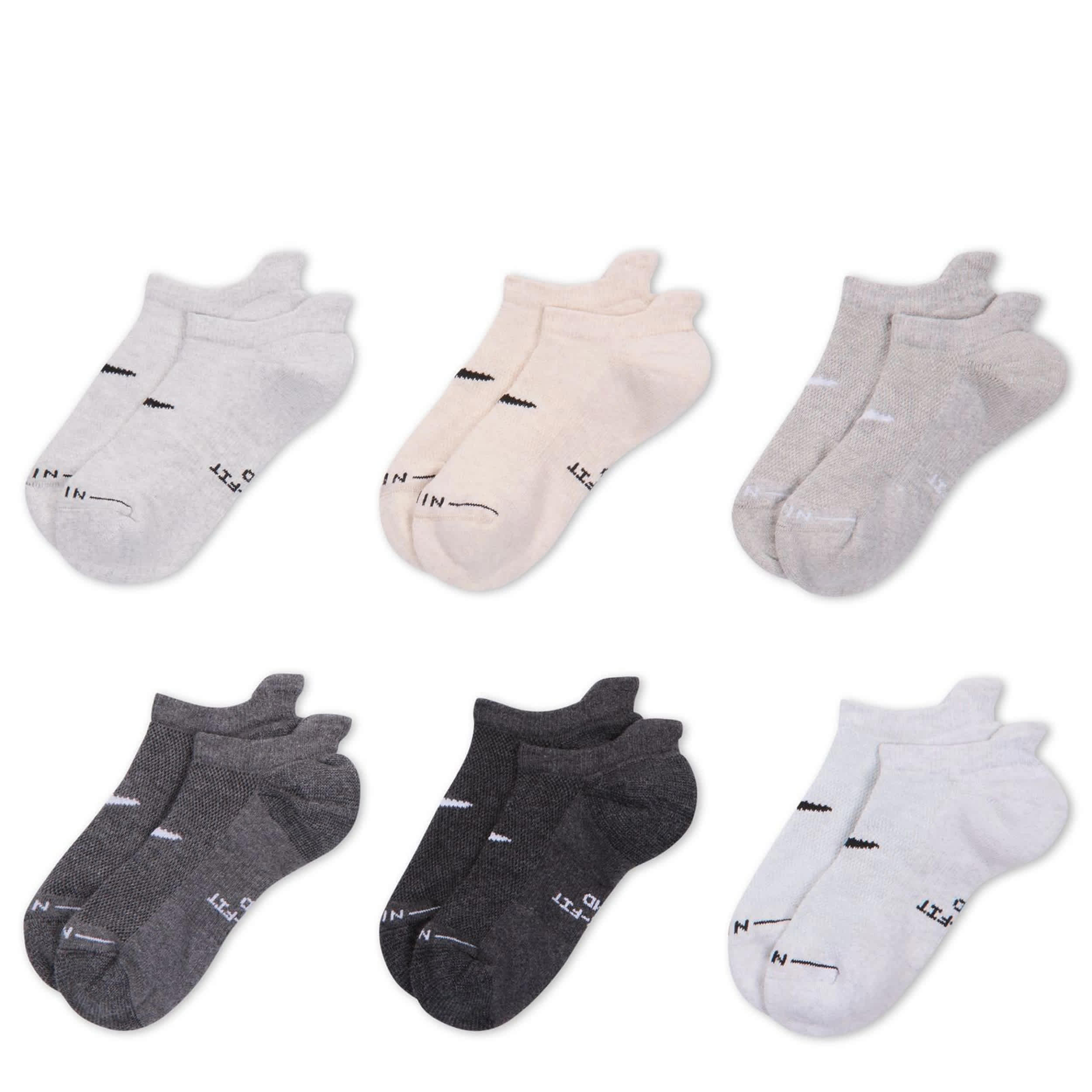 NIKE-MENS LARGE ELEVEATED NO SHOW TAB SOCKS 6 PAIRS-ASSORTED & 