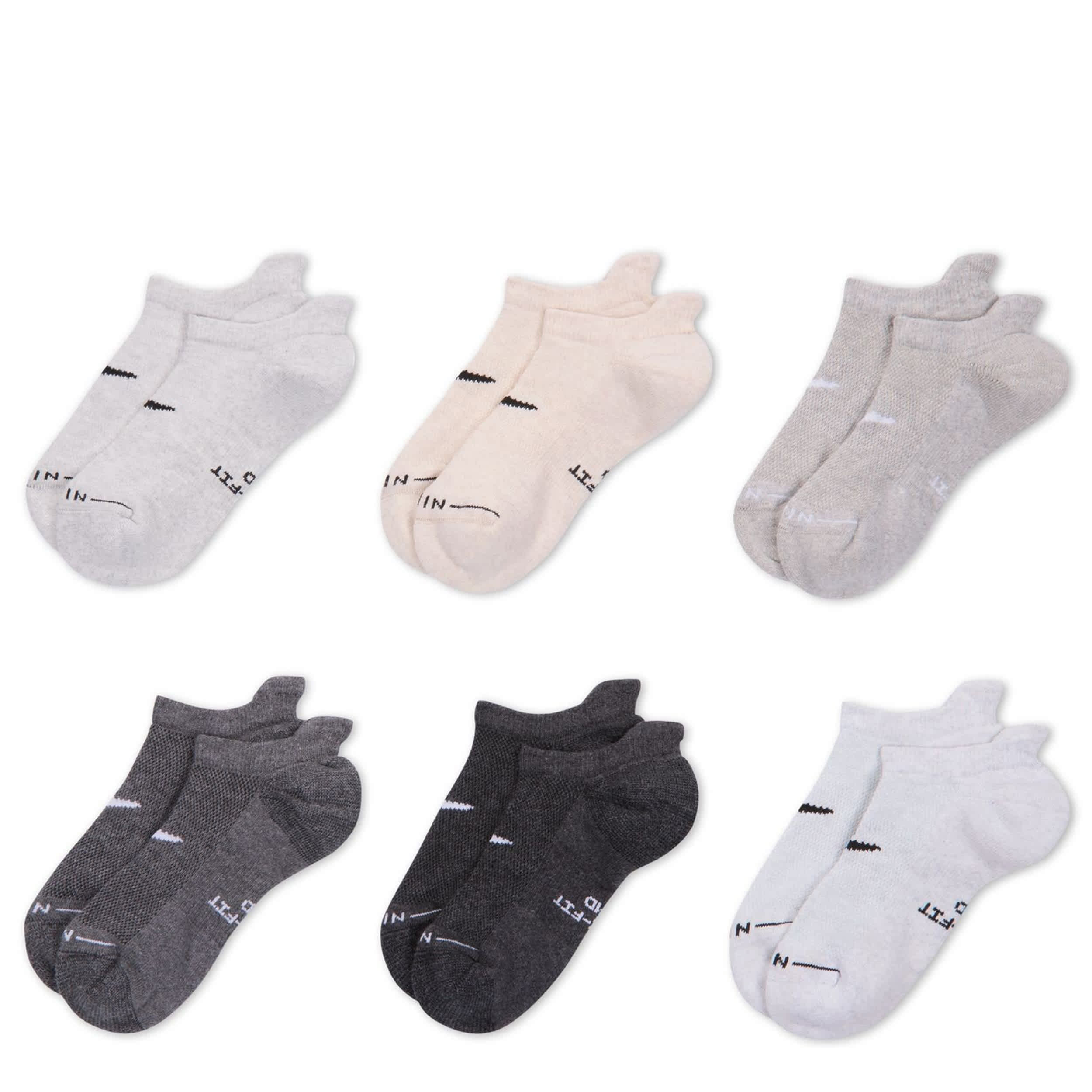 NIKE-MENS MEDIUM ELEVATED NO SHOW TAB SOCKS 6 PAIRS-ASSORTED & 