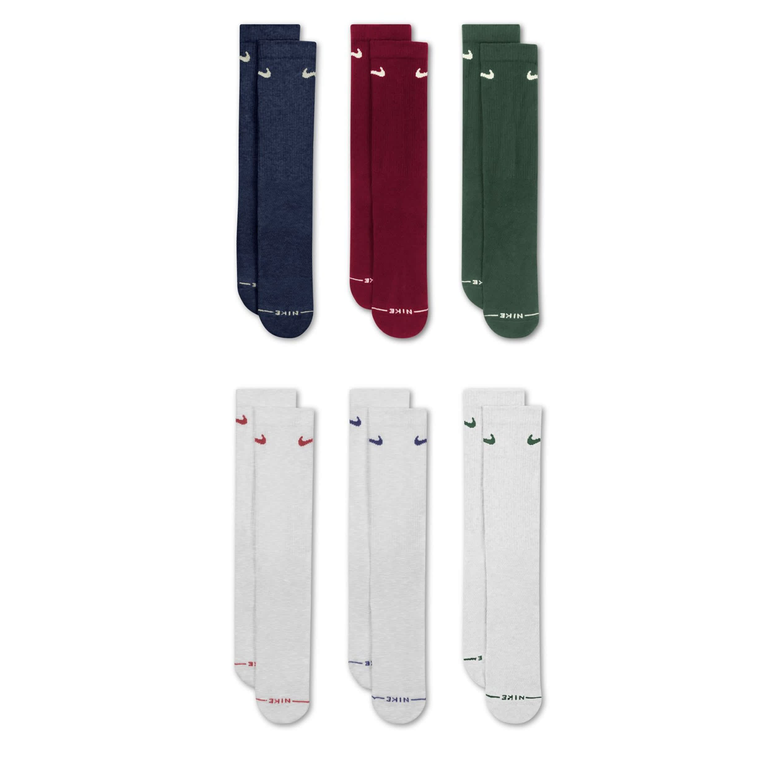 NIKE-MENS LARGE CREW SOCKS 6 PAIRS-MULTICOLOR & 