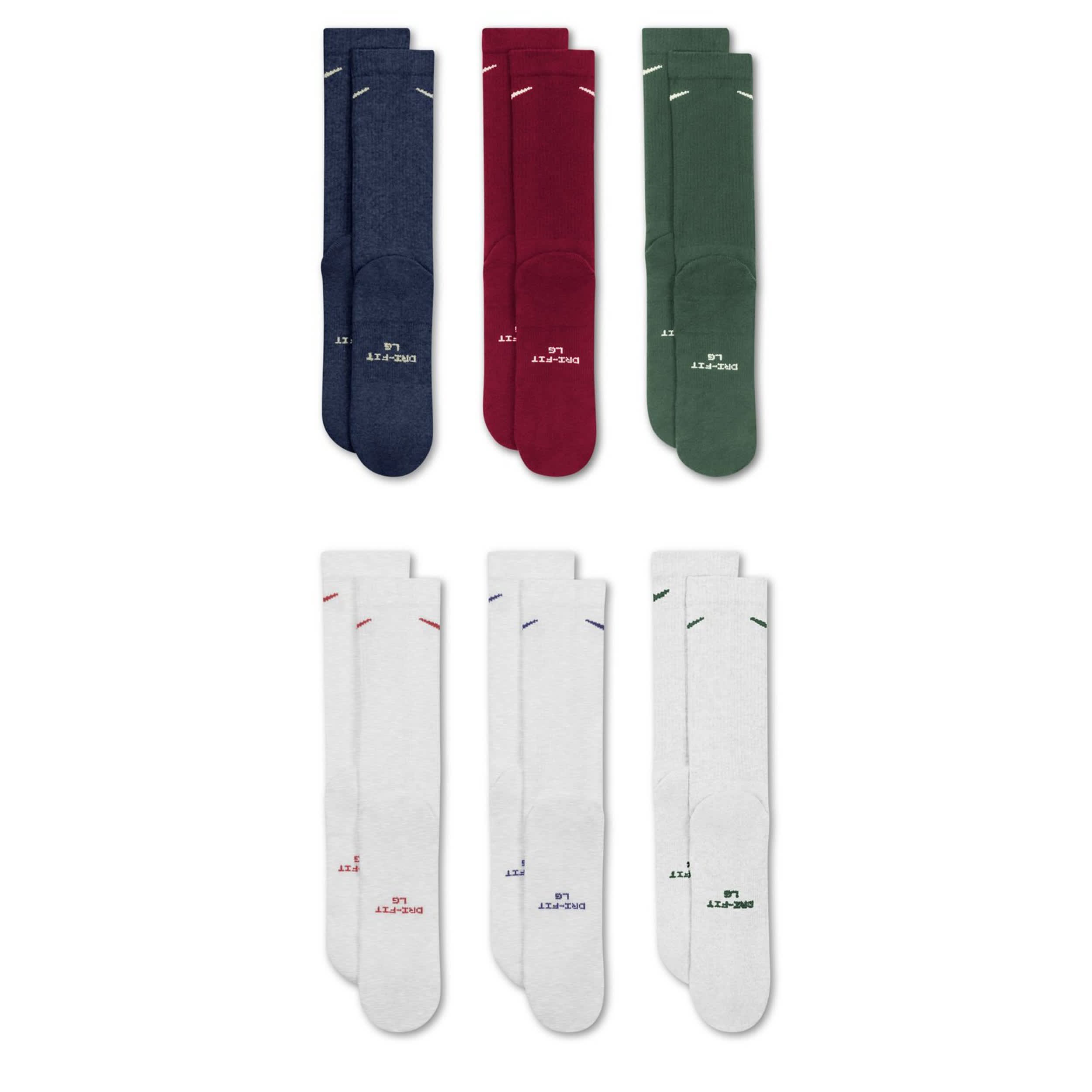 NIKE-MENS LARGE CREW SOCKS 6 PAIRS-MULTICOLOR & 
