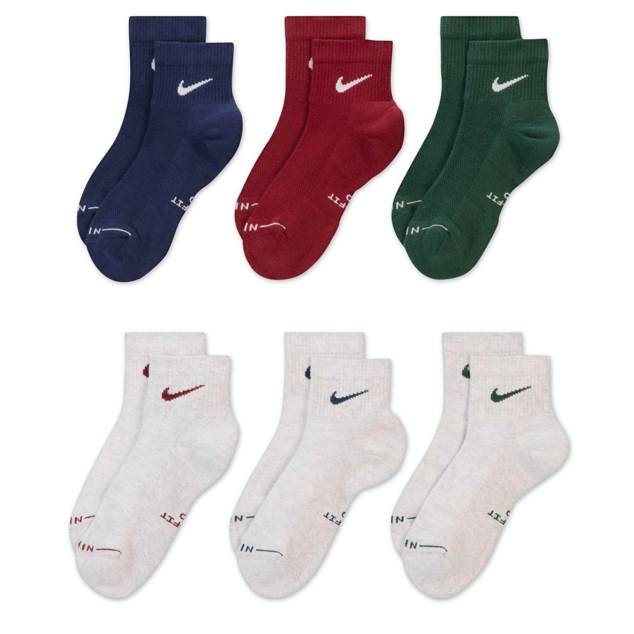 NIKE-MENS MEDIUM QUARTER SOCKS 6 PAIRS-MULTICOLOR & 