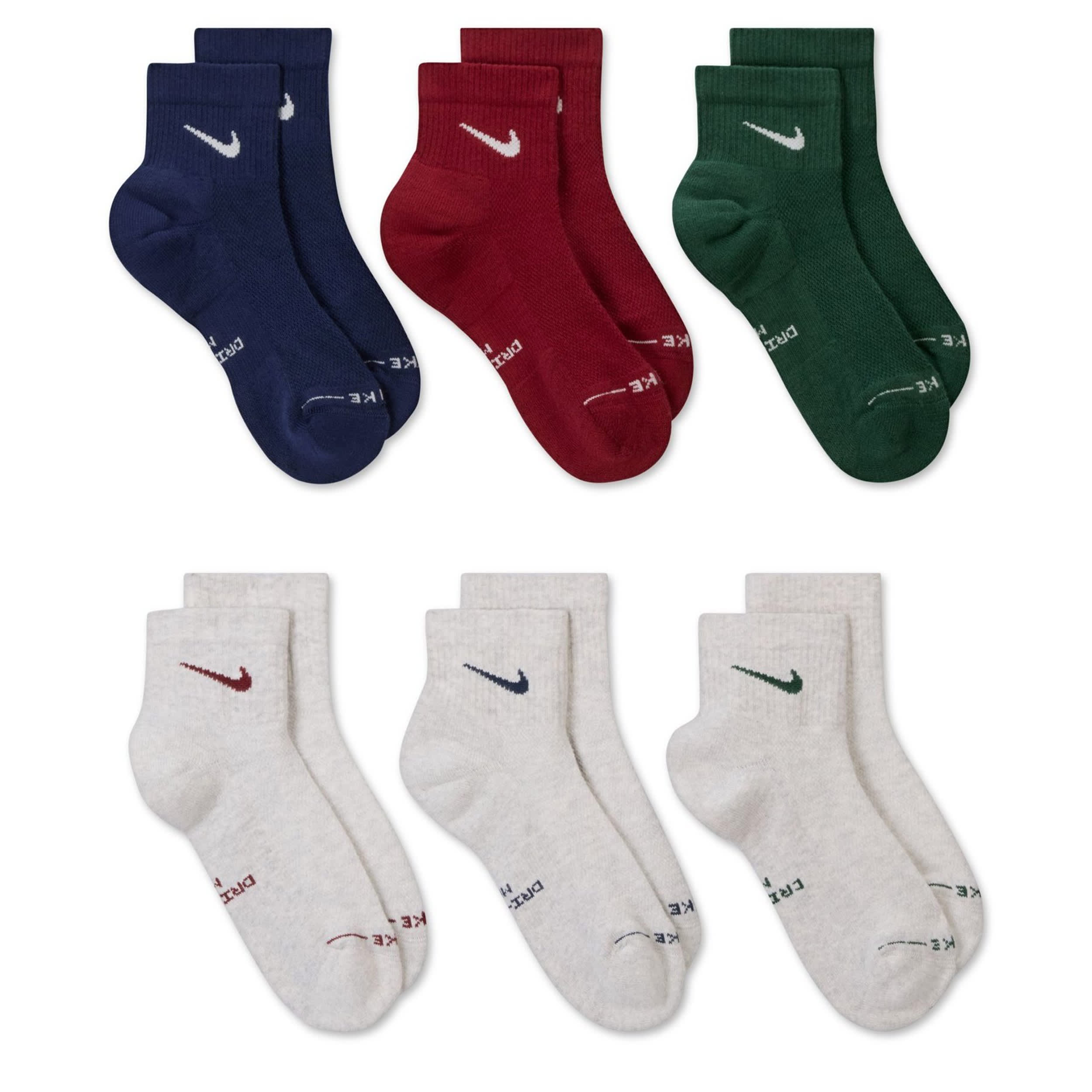 NIKE-MENS MEDIUM QUARTER SOCKS 6 PAIRS-MULTICOLOR & 