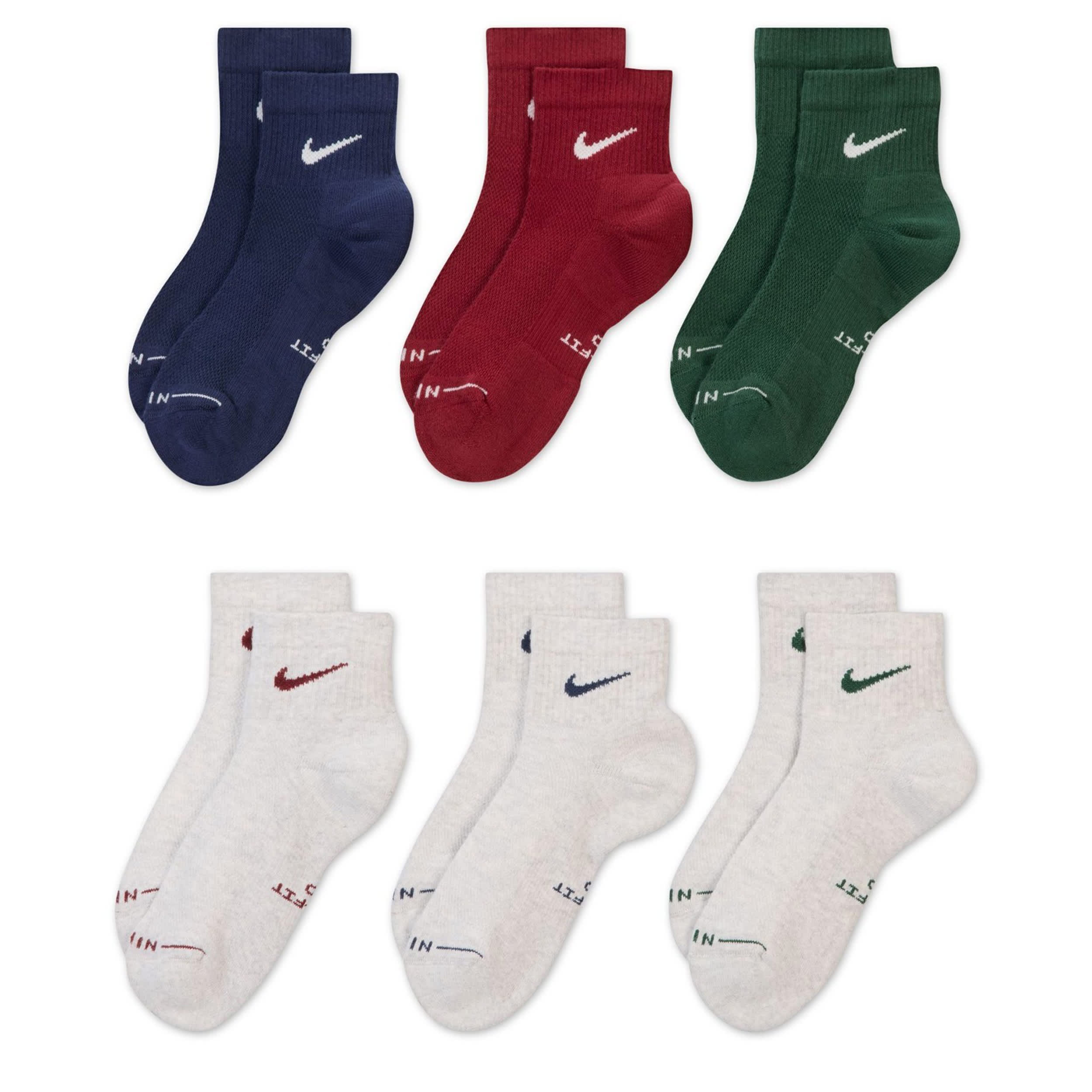 NIKE-MENS LARGE ELEVATED QUARTER SOCKS 6 PAIRS-ASSORTED & 
