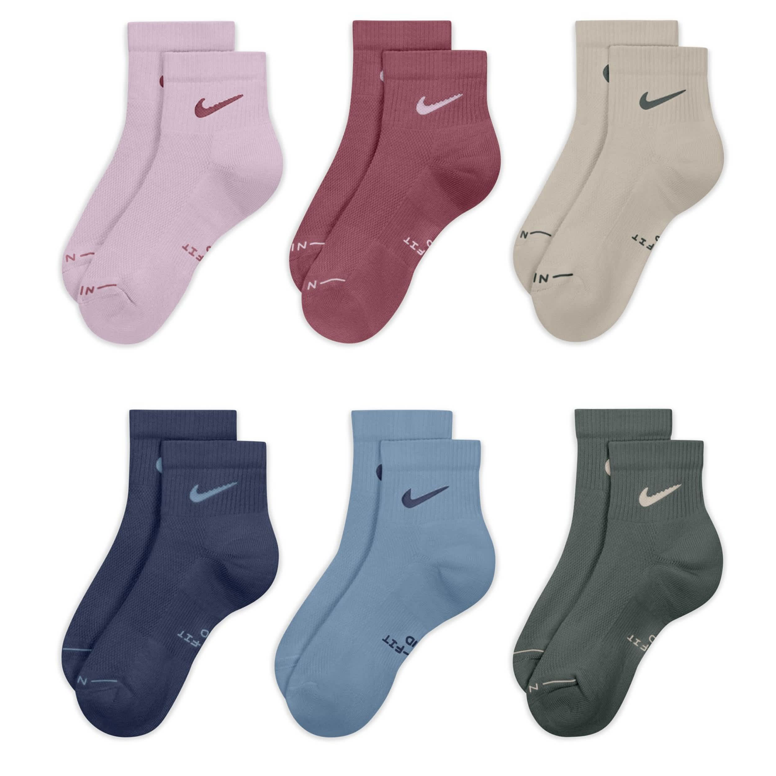 NIKE-MENS MEDIUM ELEVATED QUARTER SOCKS 6 PAIRS-ASSORTED & 