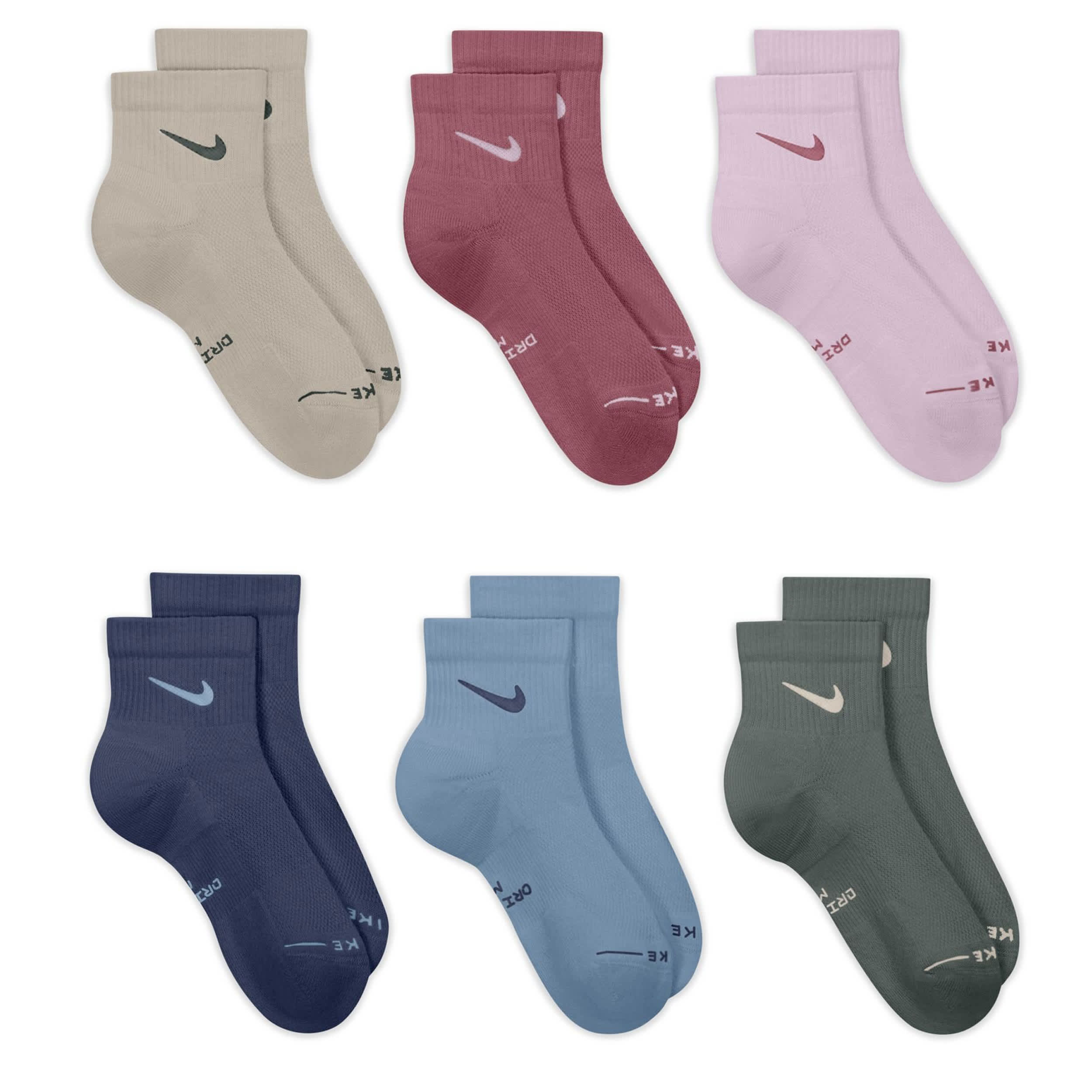 NIKE-MENS MEDIUM ELEVATED QUARTER SOCKS 6 PAIRS-ASSORTED & 