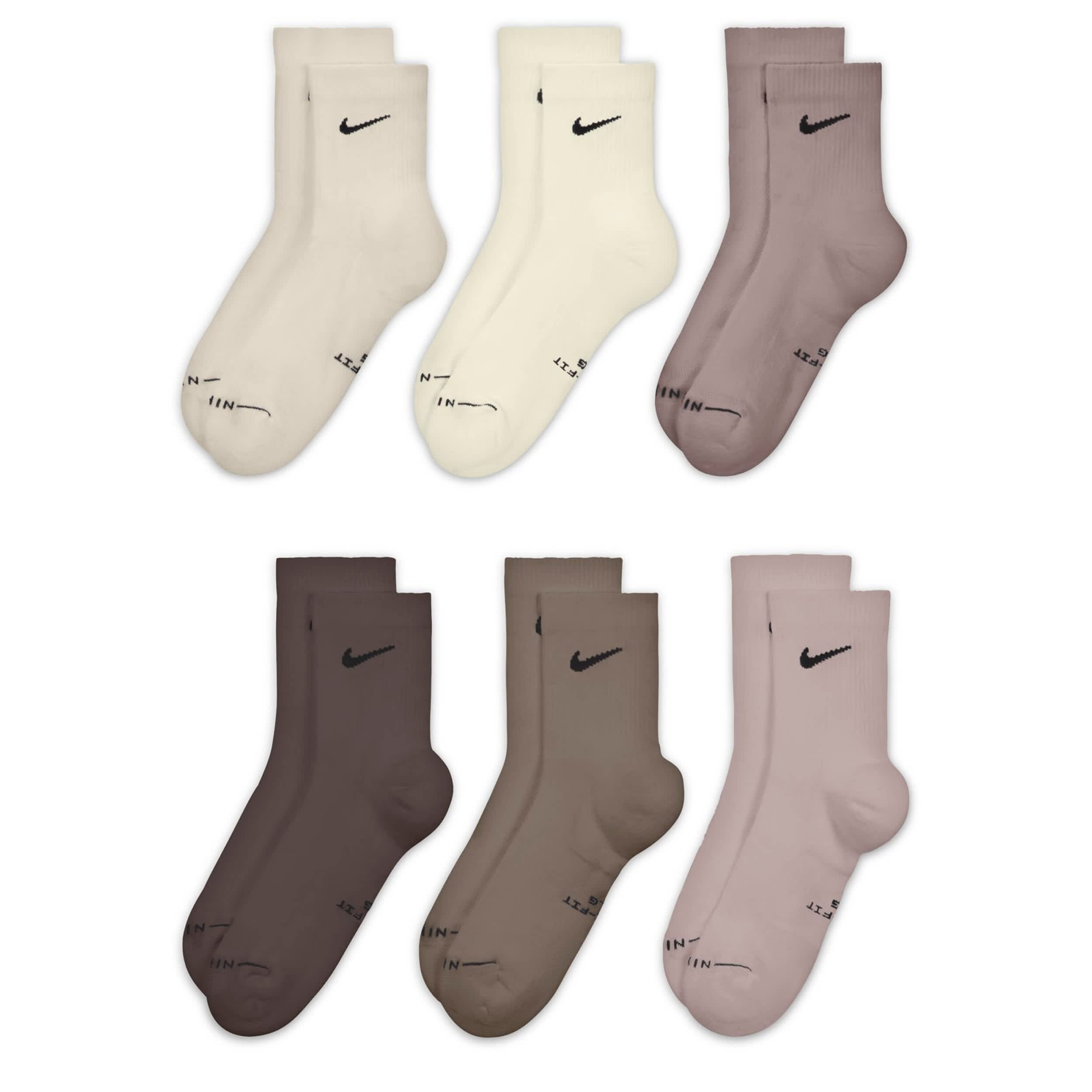 NIKE-MENS MEDIUM ELEVATED HIGH QUARTER SOCKS 6 PAIRS-ASSORTED & 
