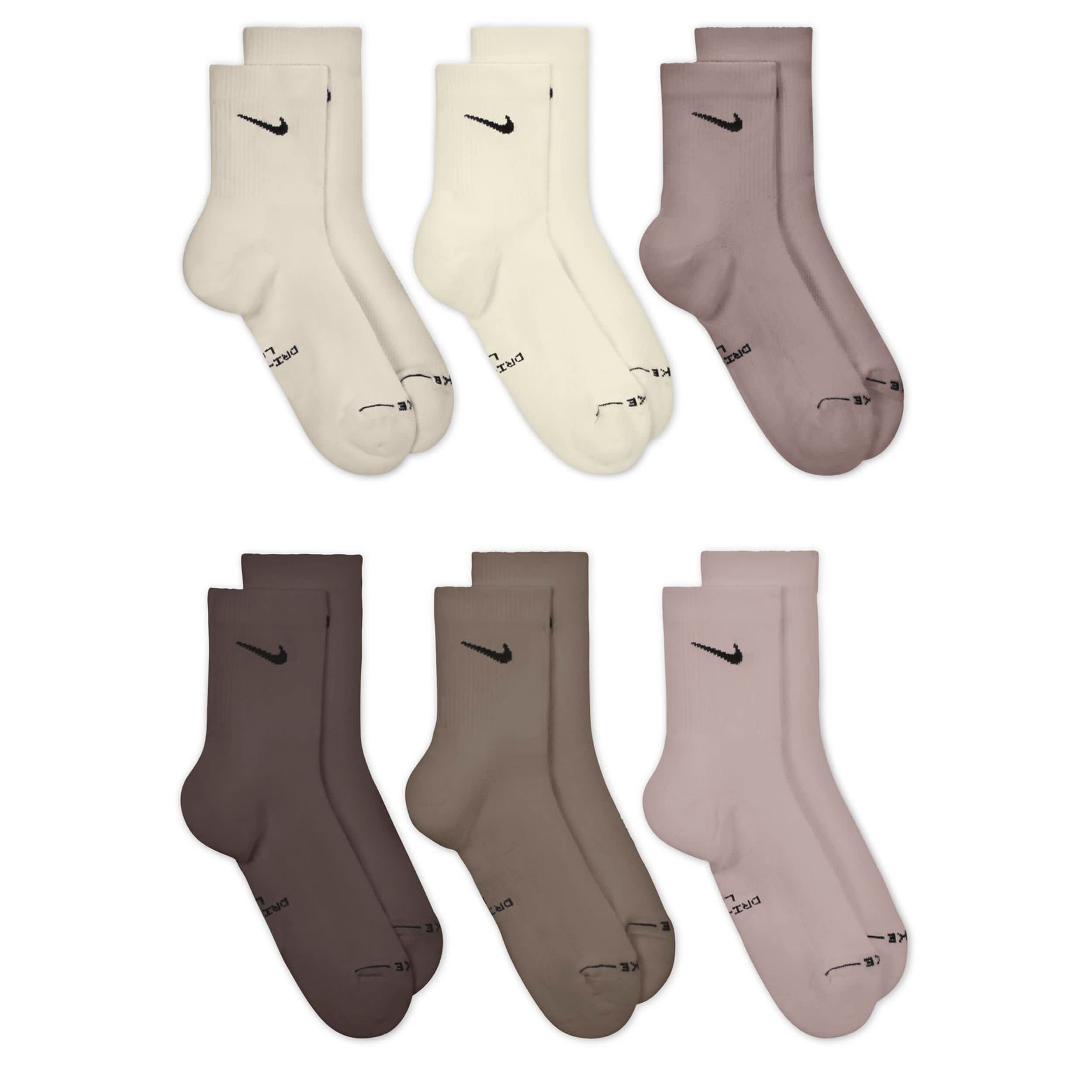 NIKE-MENS MEDIUM ELEVATED HIGH QUARTER SOCKS 6 PAIRS-ASSORTED & 