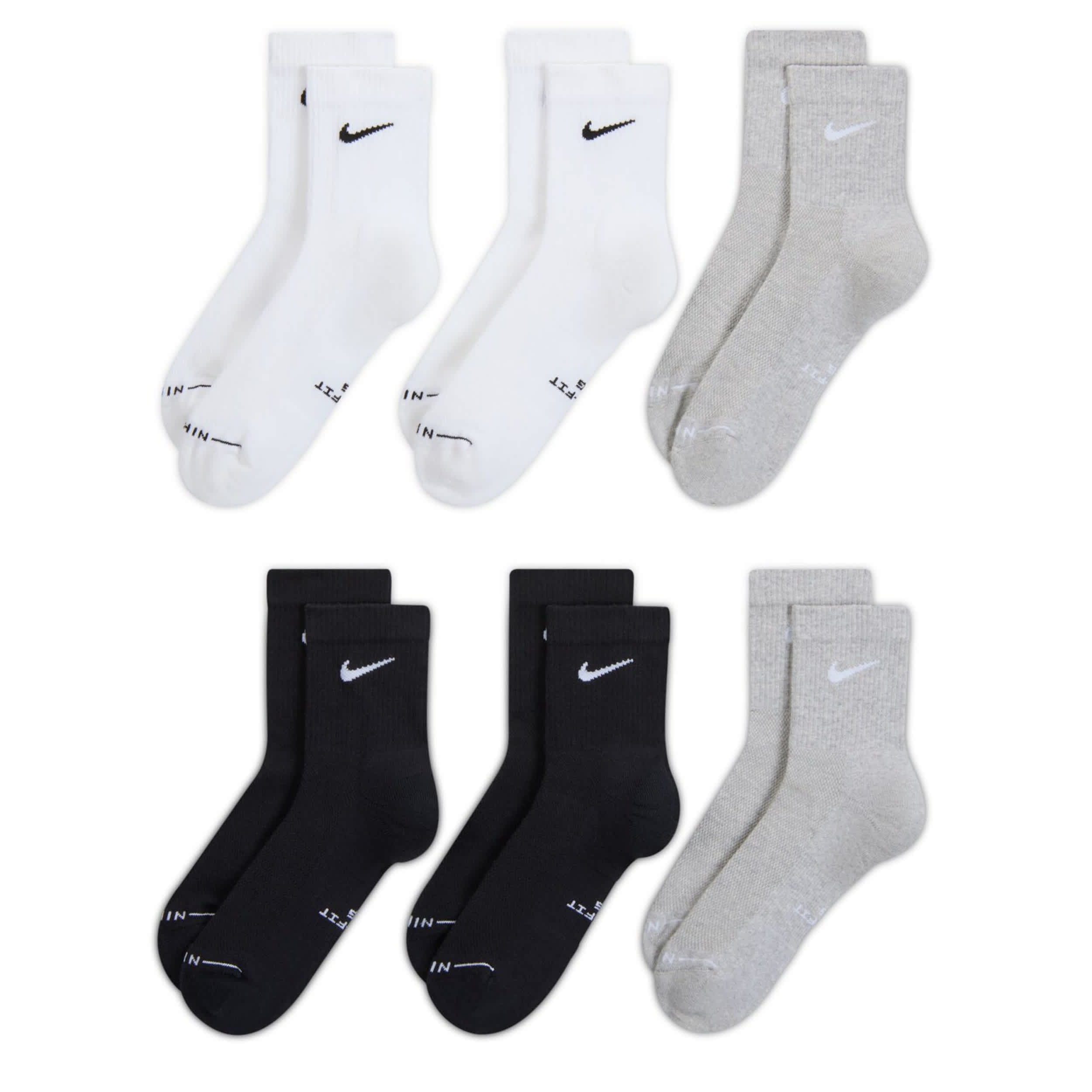 NIKE-MENS MEDIUM ELEVATED HIGH QUARTER SOCKS 6 PAIRS-WHITE & ASSORTED