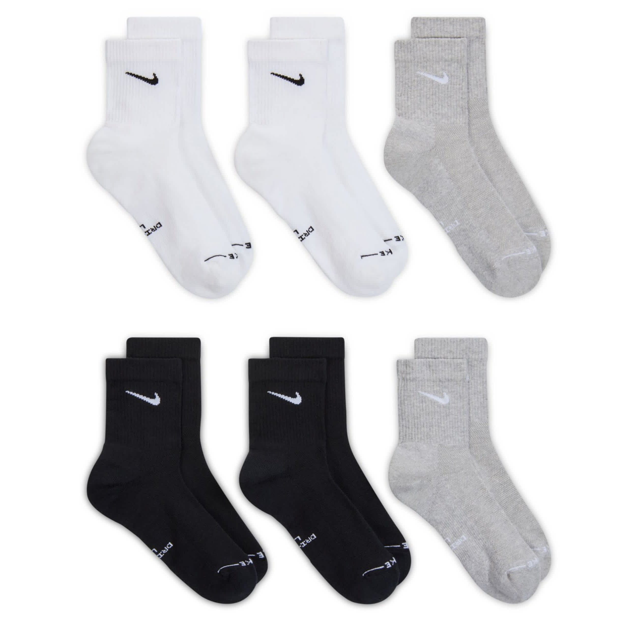 NIKE-MENS MEDIUM ELEVATED HIGH QUARTER SOCKS 6 PAIRS-WHITE & ASSORTED