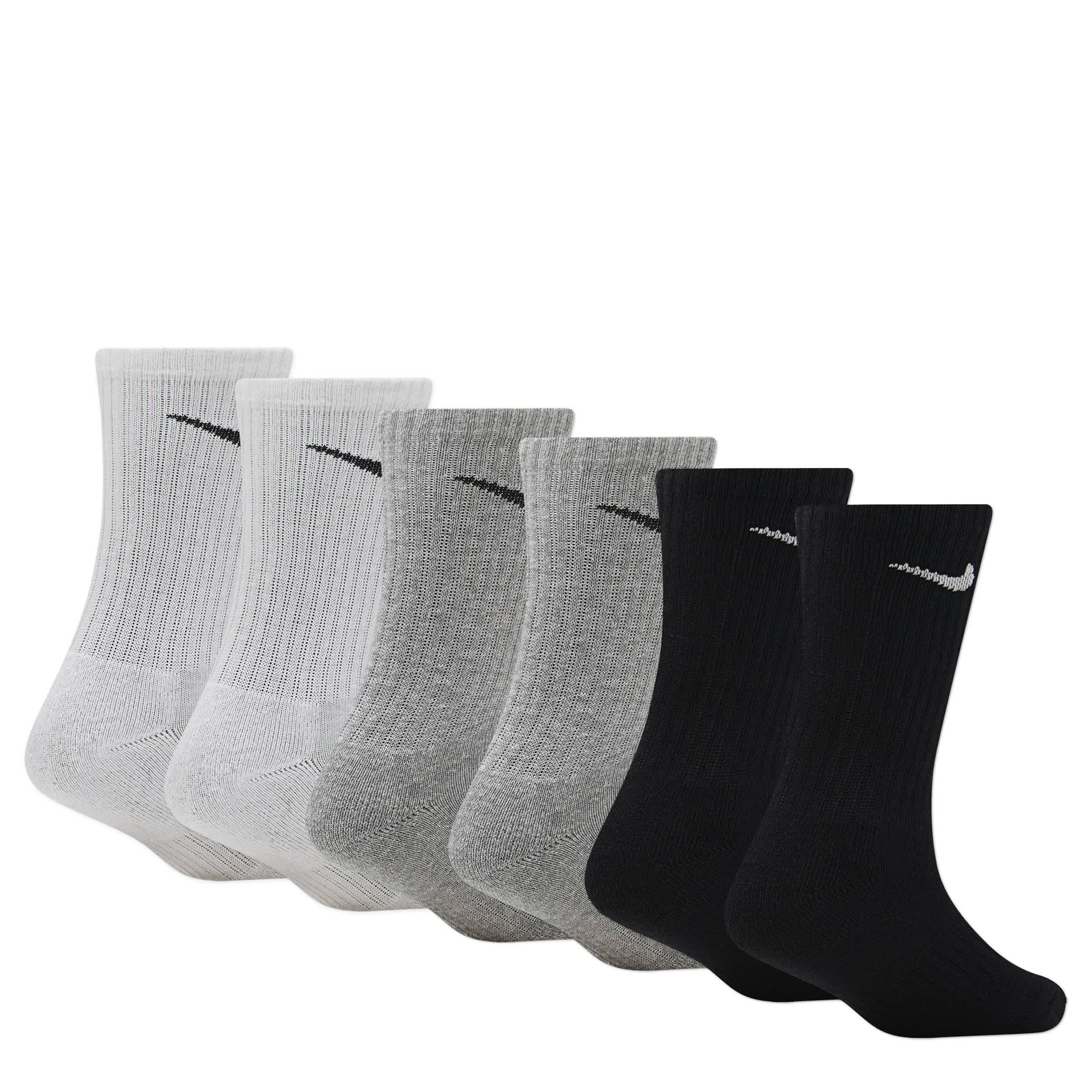 NIKE-BOYS EXTRA SMALL CREW SOCKS 6 PAIRS-DARK GREY & BLACK