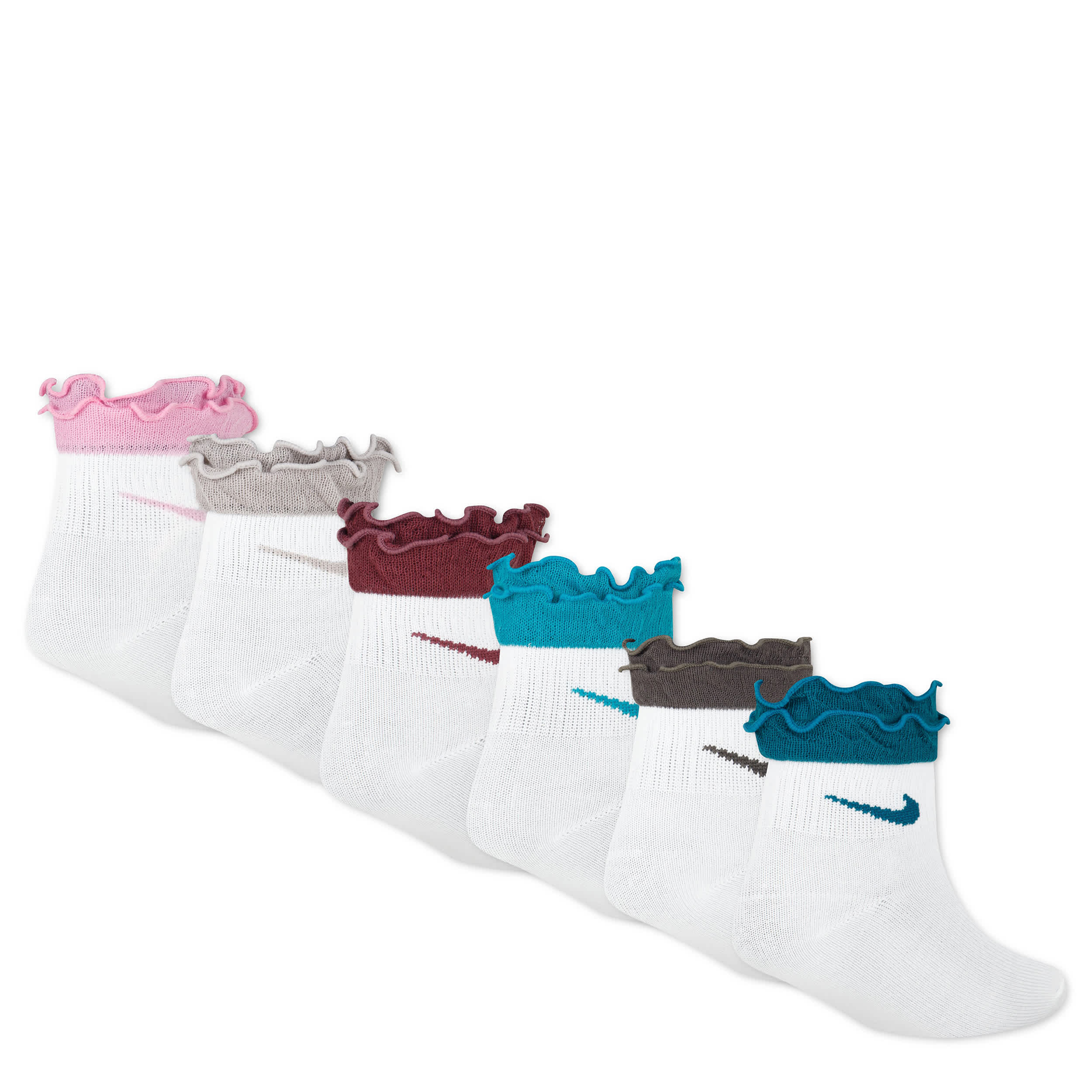 NIKE-GIRLS QUARTER SOCKS 6 PAIRS-ASSORTED & 