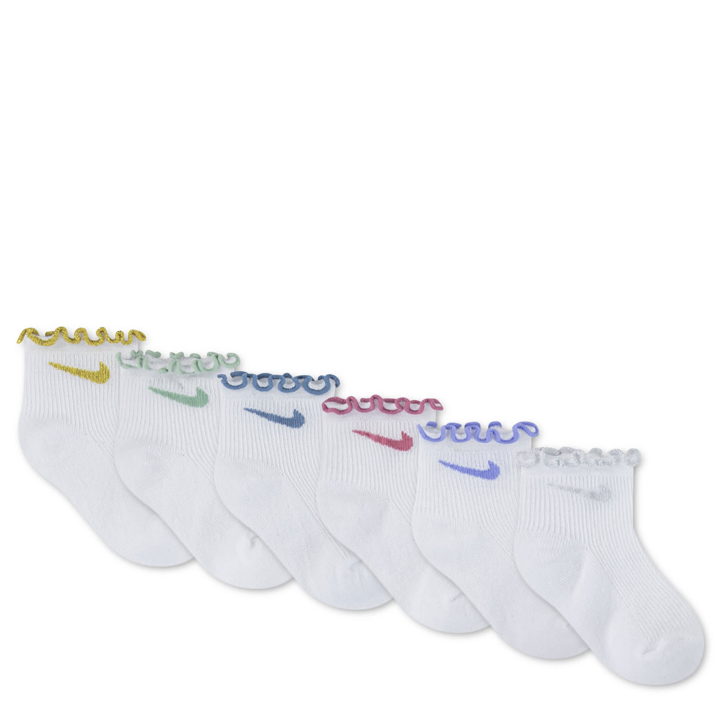 NIKE-GIRLS 12-24 MONTH QUARTER SOCKS 6 PAIRS-WHITE & ASSORTED