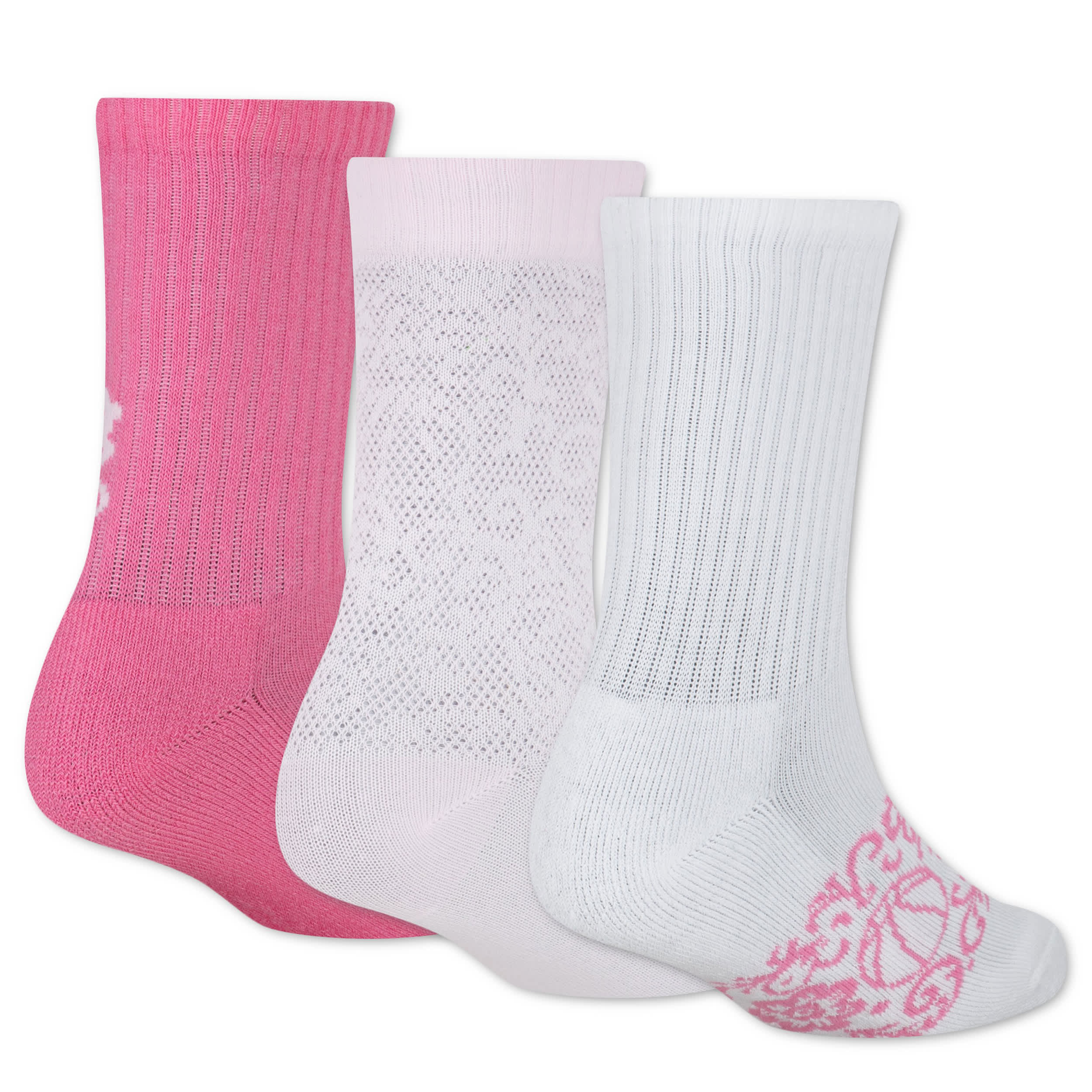 JORDAN-GIRLS SMALL EVERYDAY ESSENTIAL CREW SOCKS 3 PAIRS-PINK & ASSORTED