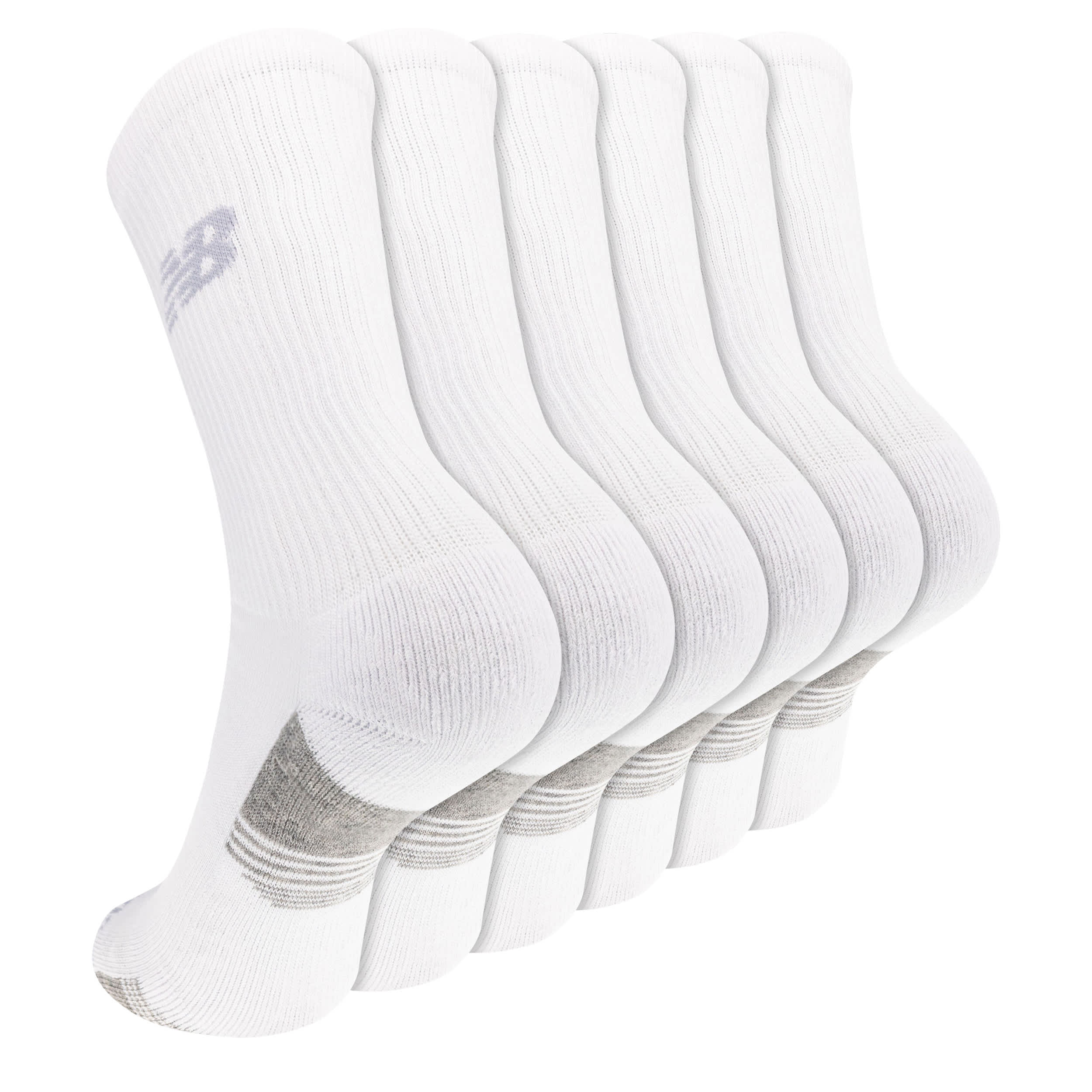 NEW BALANCE-MENS LARGE PERFORMANCE CUSHION CREW SOCKS 6 PAIRS-WHITE & 