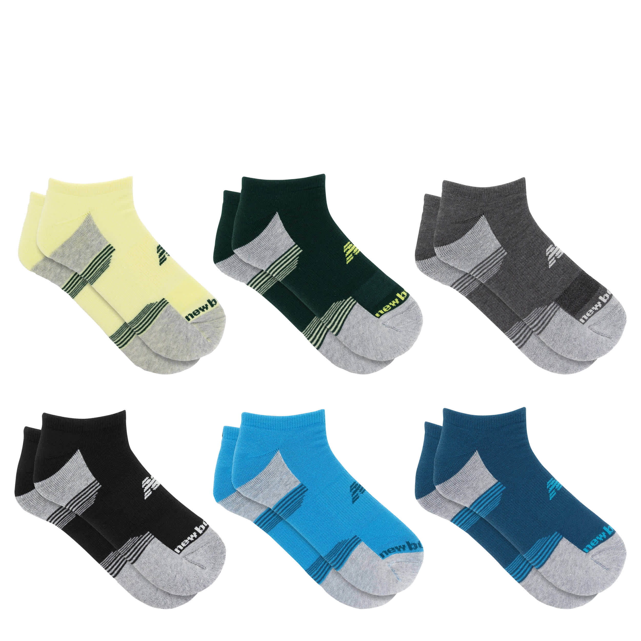 NEW BALANCE-MENS LARGE PERFORMANCE CUSHION NO SHOW SOCKS 6 PAIRS-ASSORTED & 