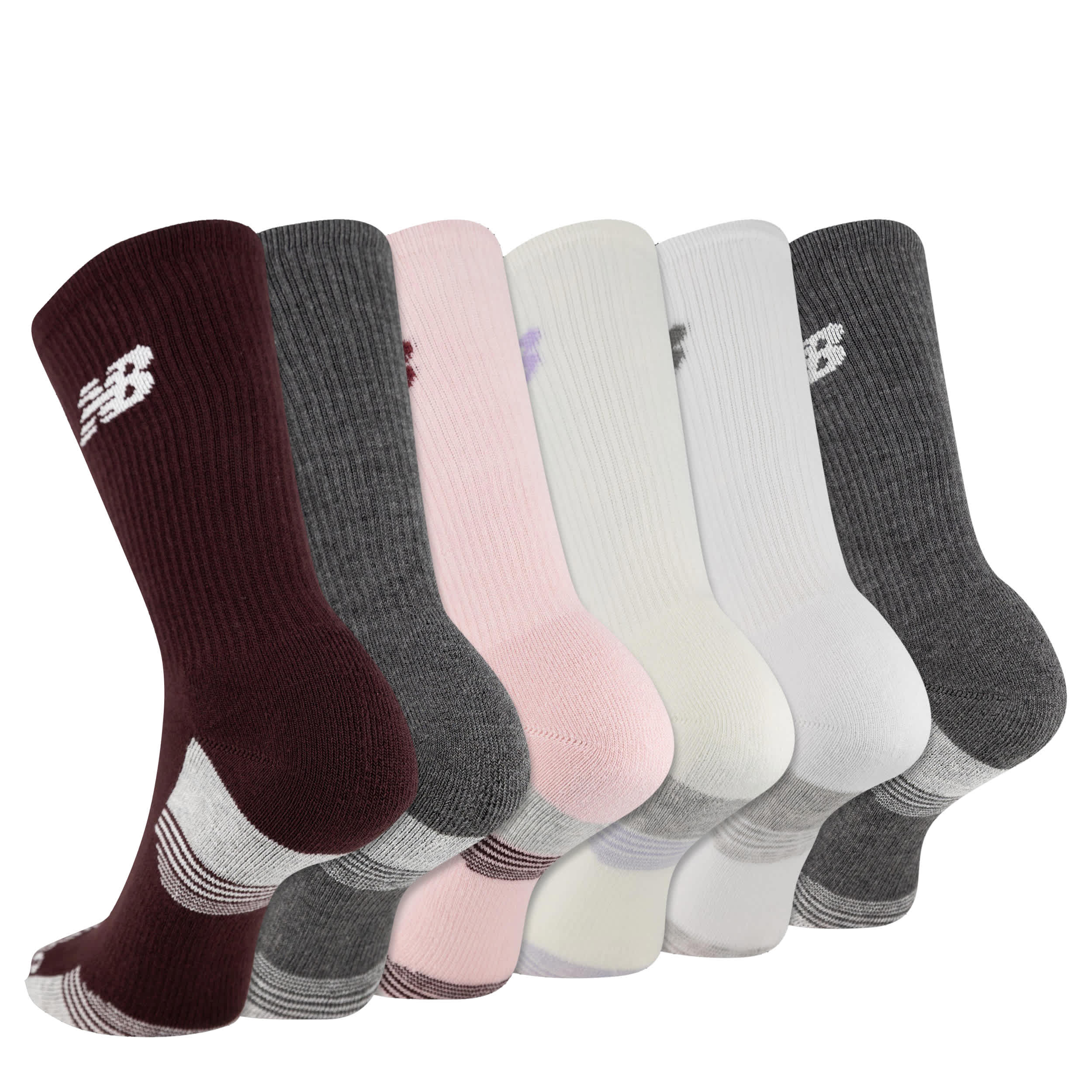 NEW BALANCE-WOMENS MEDIUM CREW SOCKS 6 PAIRS-ASSORTED & 