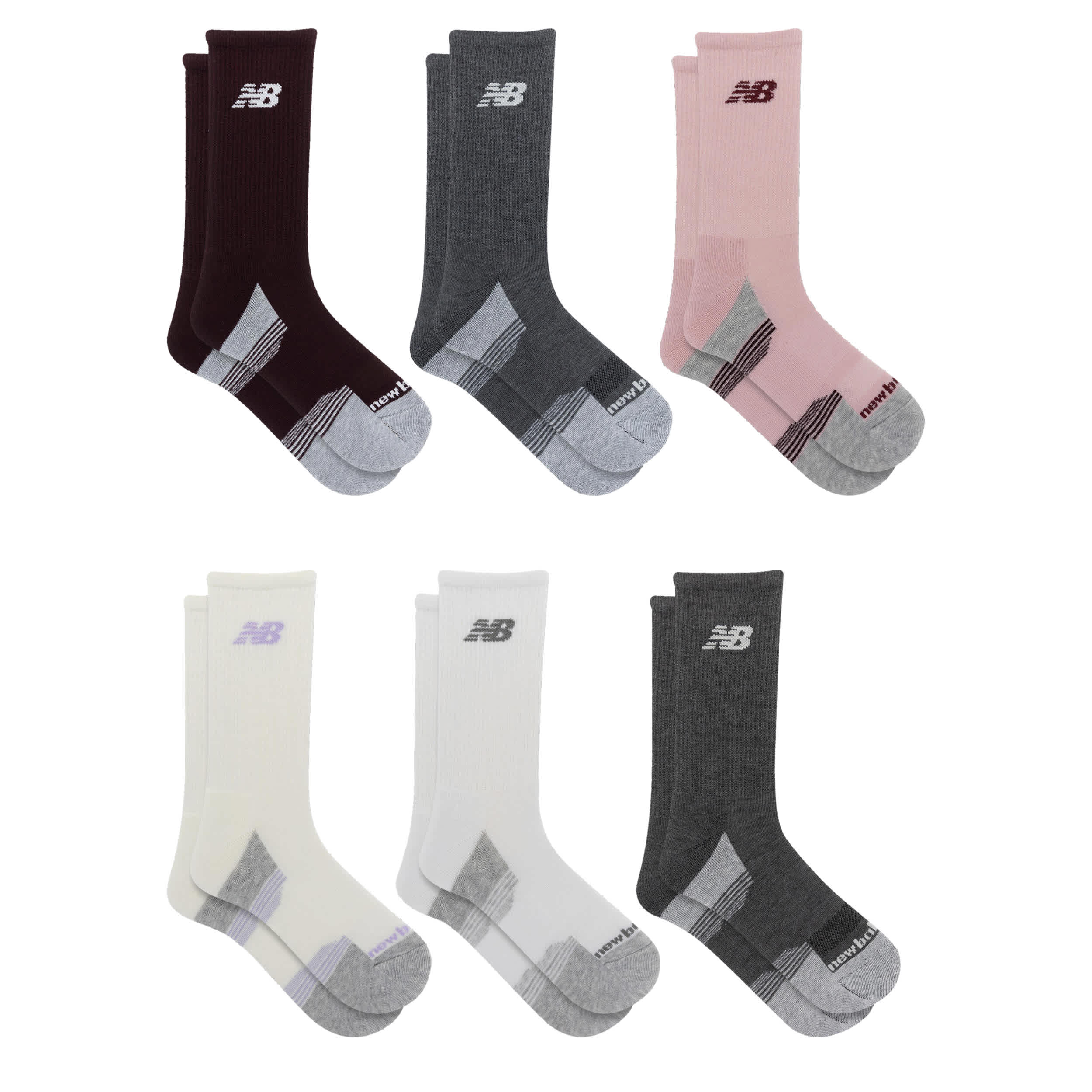 NEW BALANCE-WOMENS MEDIUM CREW SOCKS 6 PAIRS-ASSORTED & 
