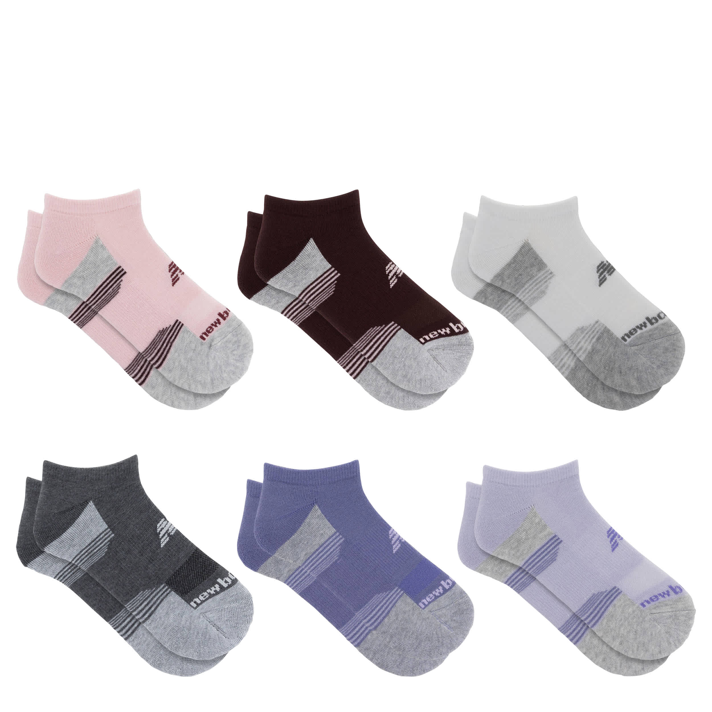 NEW BALANCE-WOMENS MEDIUM NO SHOW SOCKS 6 PAIRS-ASSORTED & 