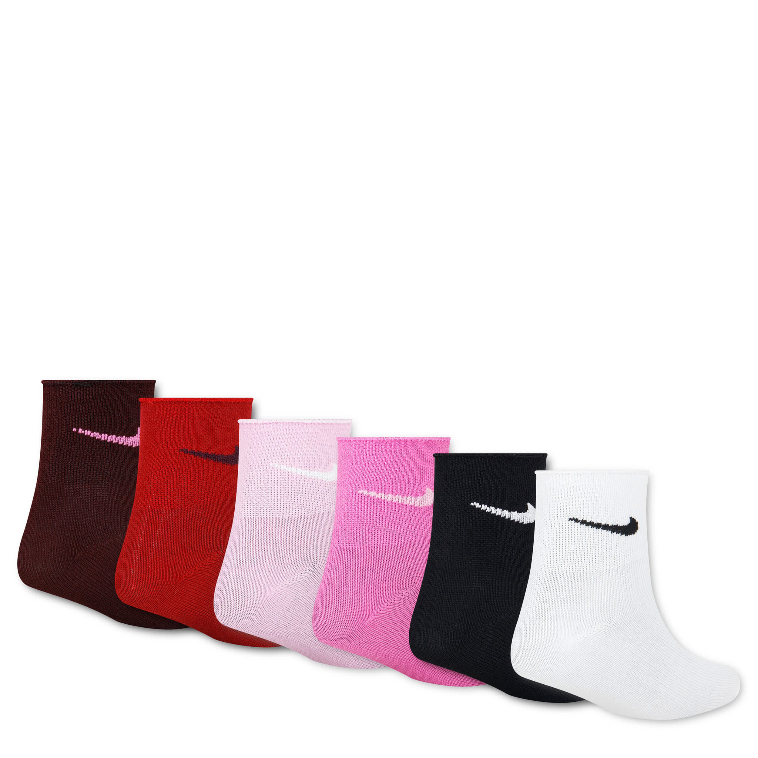 NIKE-GIRLS EXTRA SMALL ROLLED WELT QUARTER SOCKS 6 PAIRS-ASSORTED & 