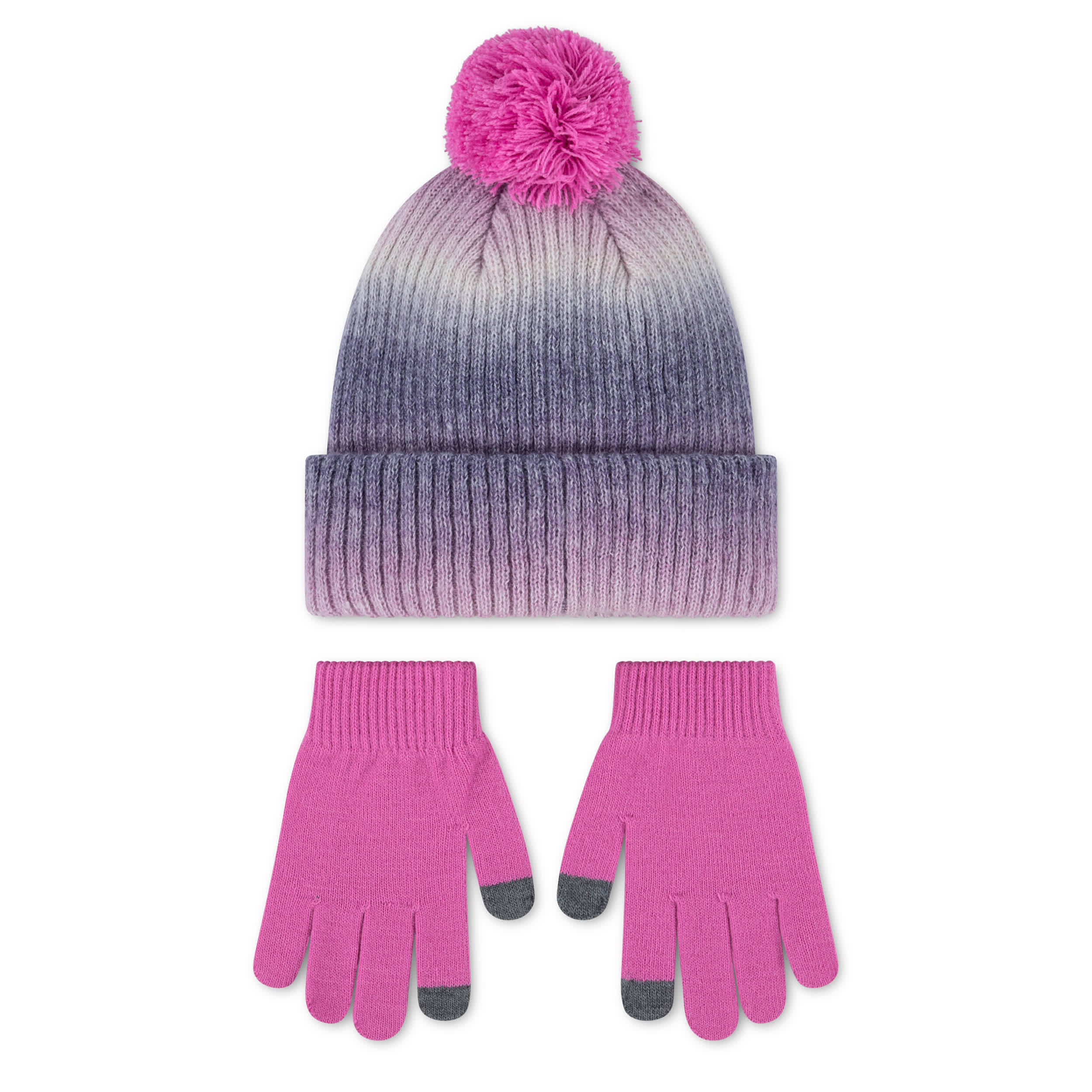 NIKE-GIRLS GRADIENT PEAK POM BEANIE SET-ASSORTED & PINK