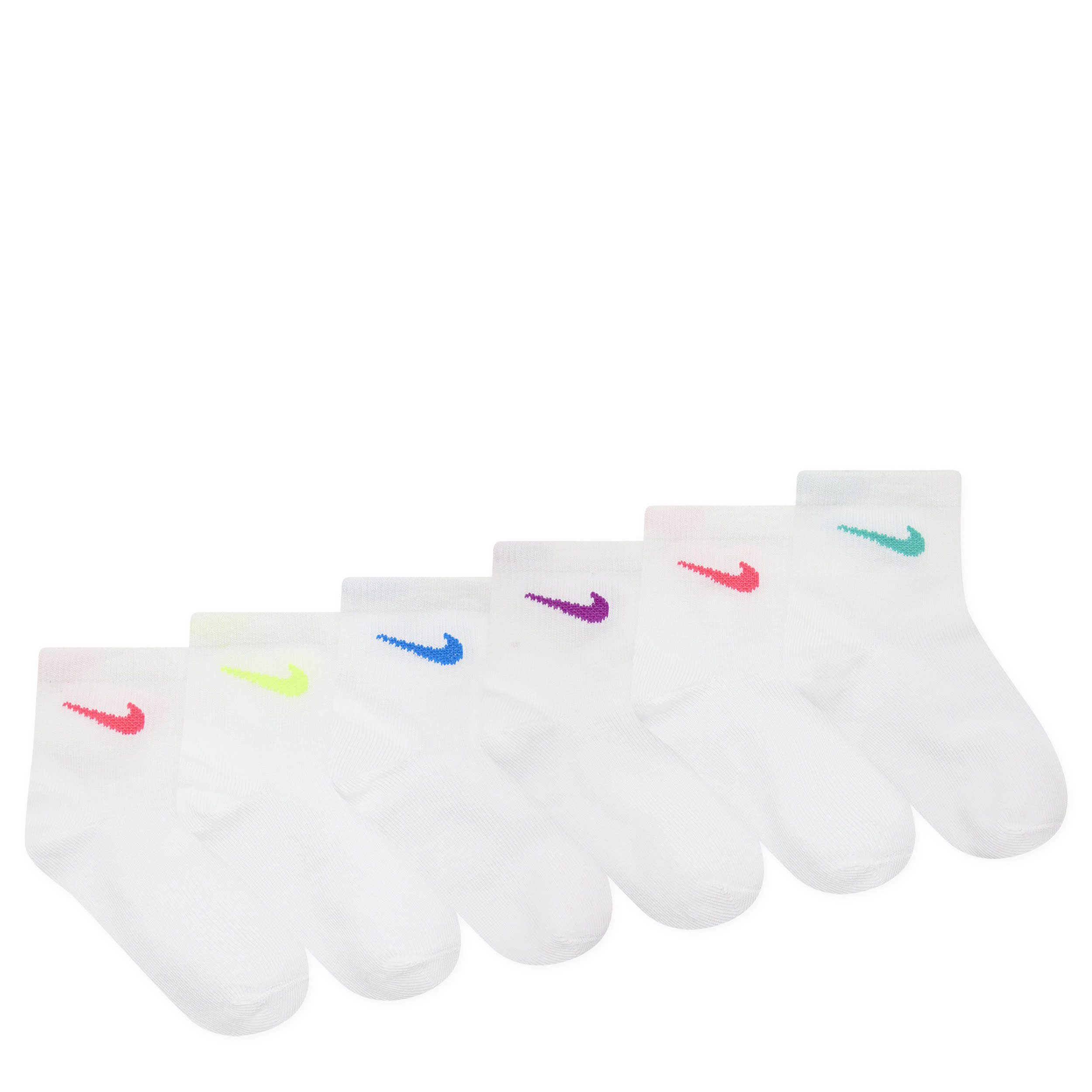 NIKE-GIRLS EXTRA SMALL QUARTER SOCKS 6 PAIRS-WHITE & ASSORTED