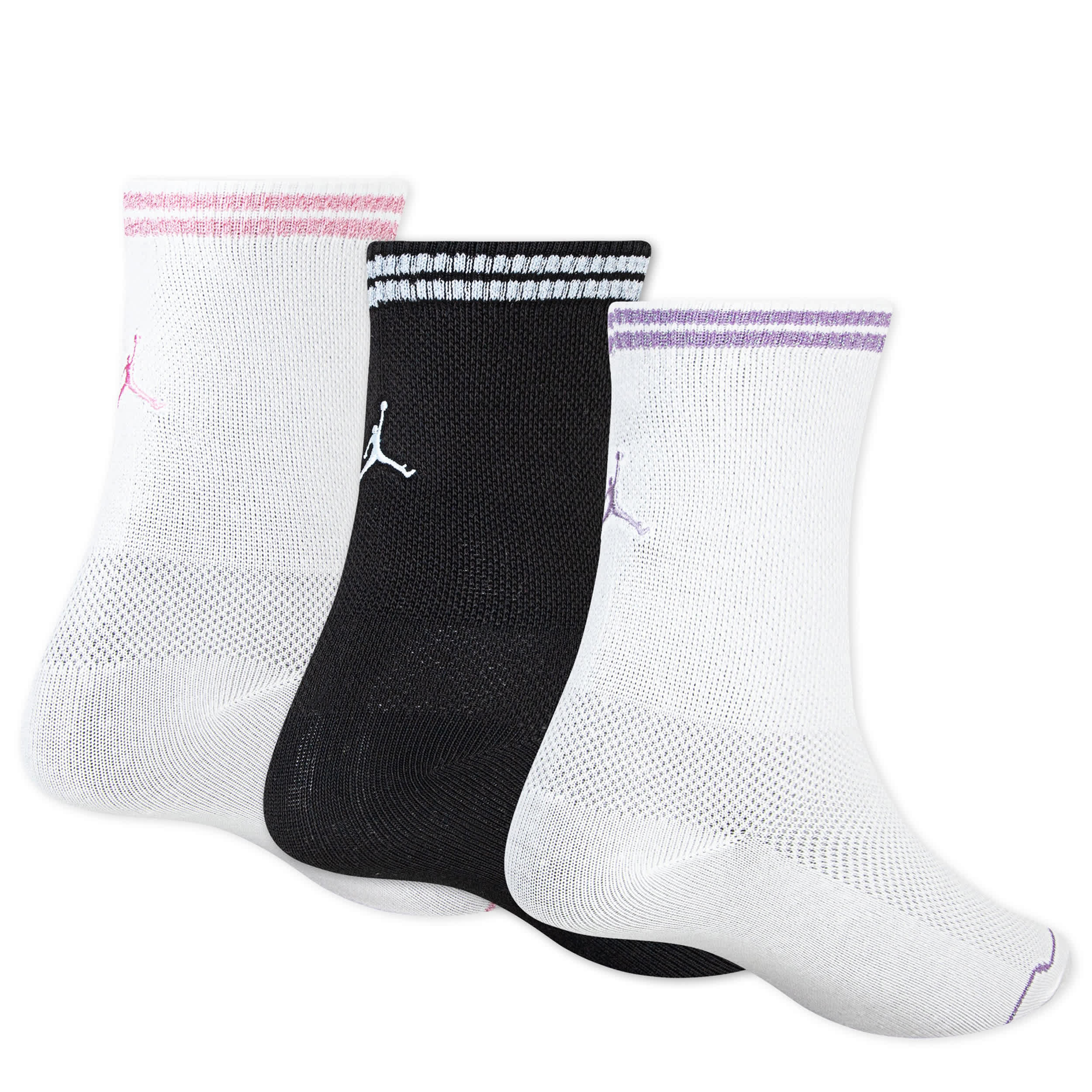 JORDAN-GIRLS MEDIUM HALF CREW SOCKS 3 PAIRS-WHITE & ASSORTED