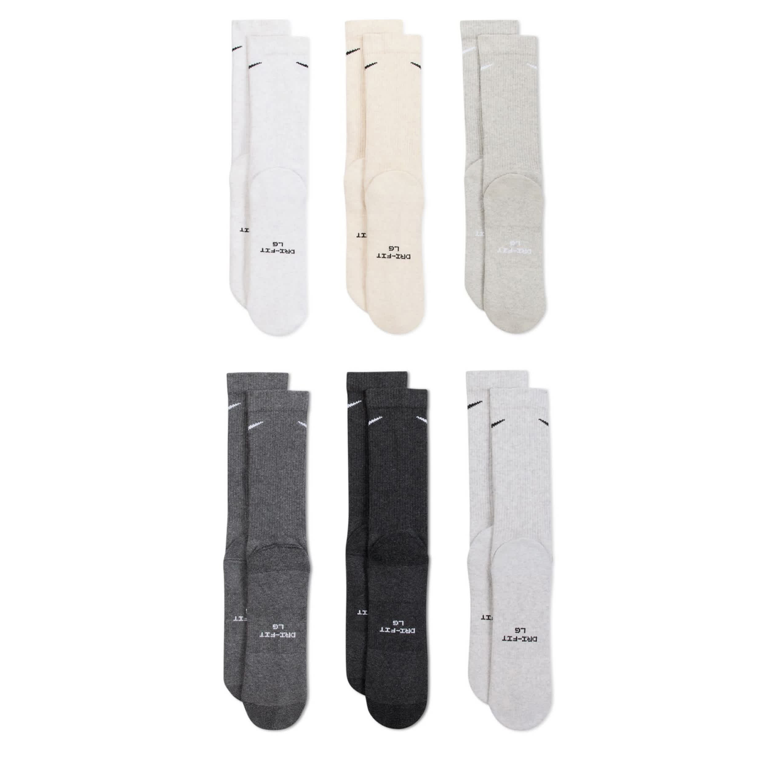 NIKE-MENS MEDIUM CREW SOCKS 6 PAIRS-ASSORTED & 