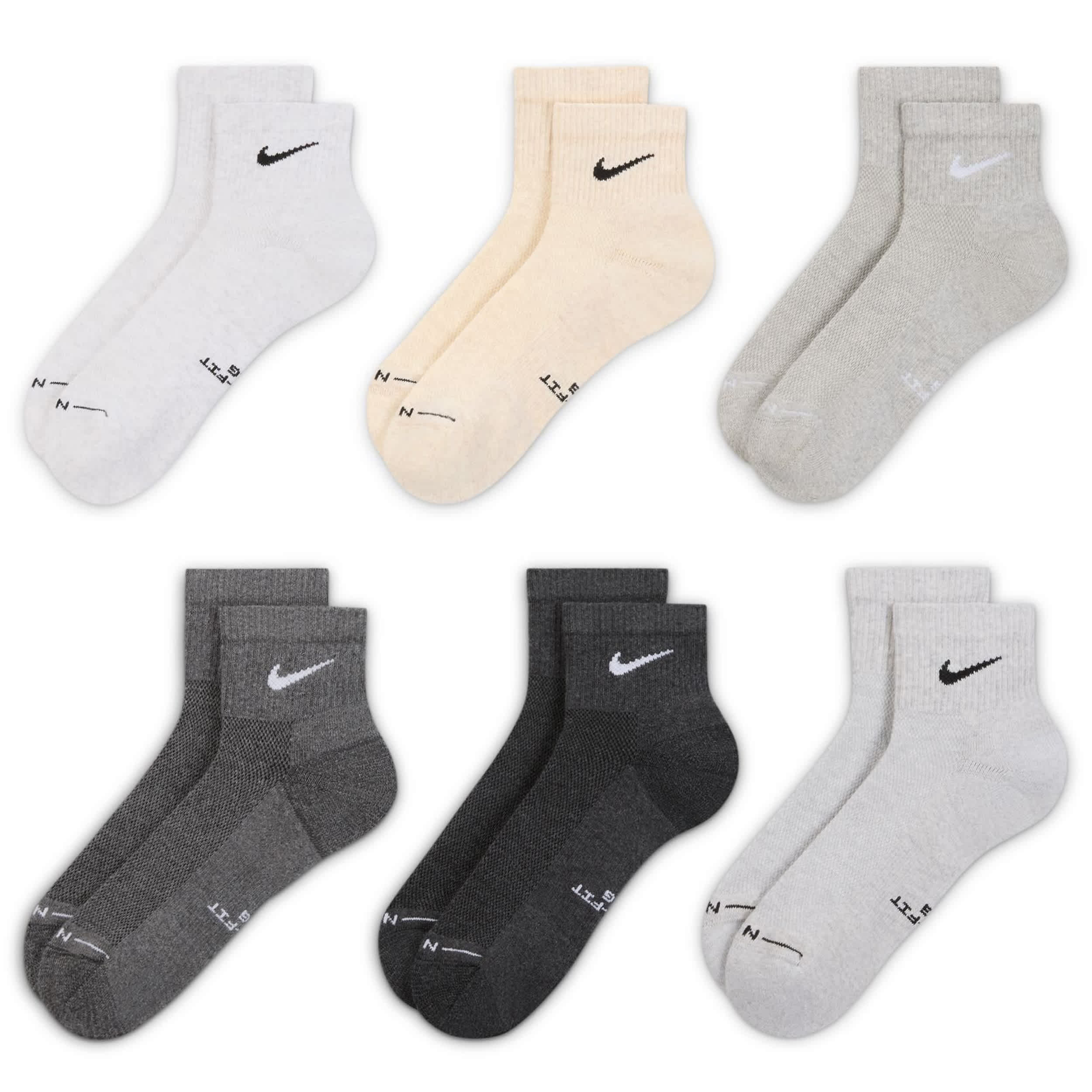 NIKE-MENS MEDIUM QUARTER SOCKS 6 PAIRS-ASSORTED & 