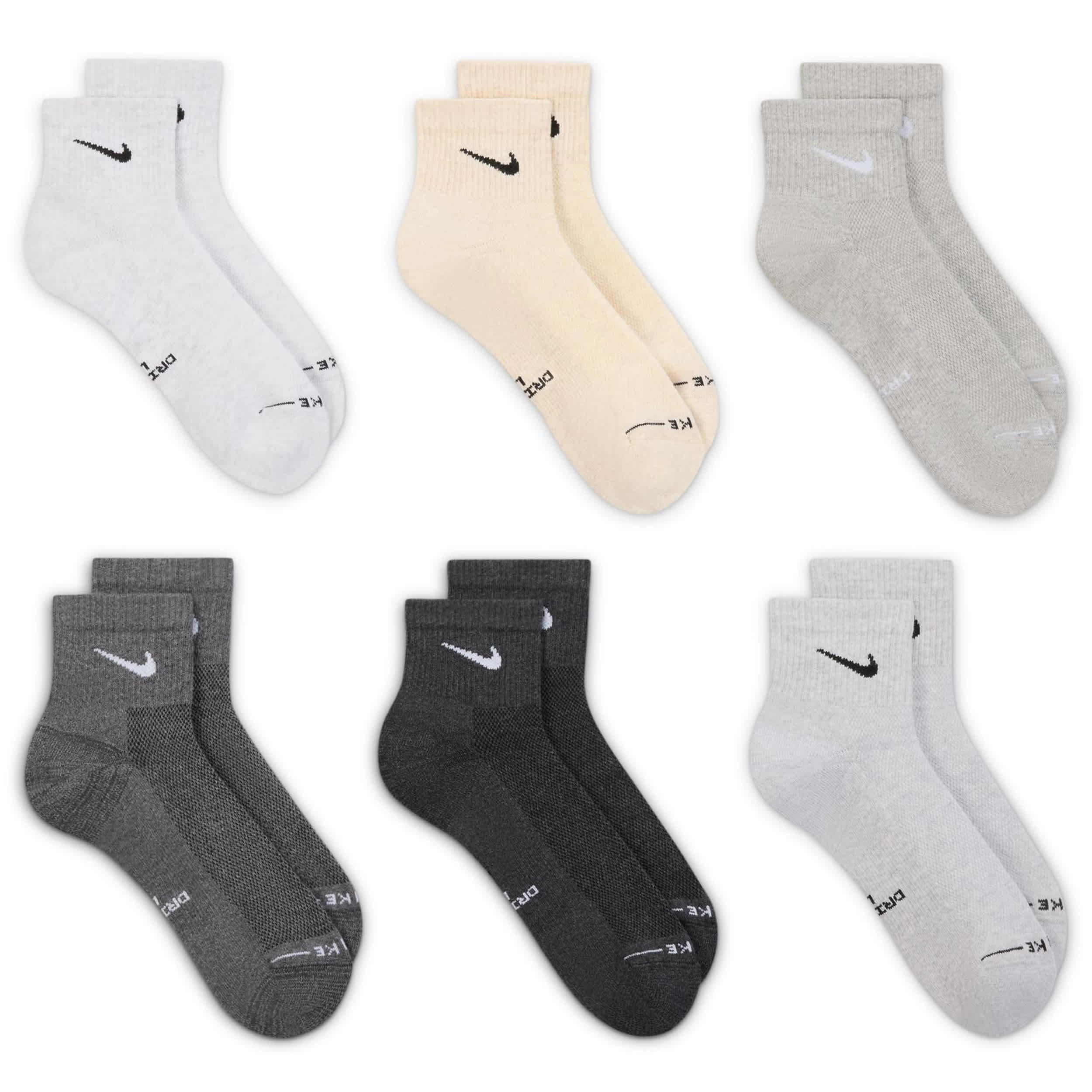 NIKE-MENS MEDIUM QUARTER SOCKS 6 PAIRS-ASSORTED & 