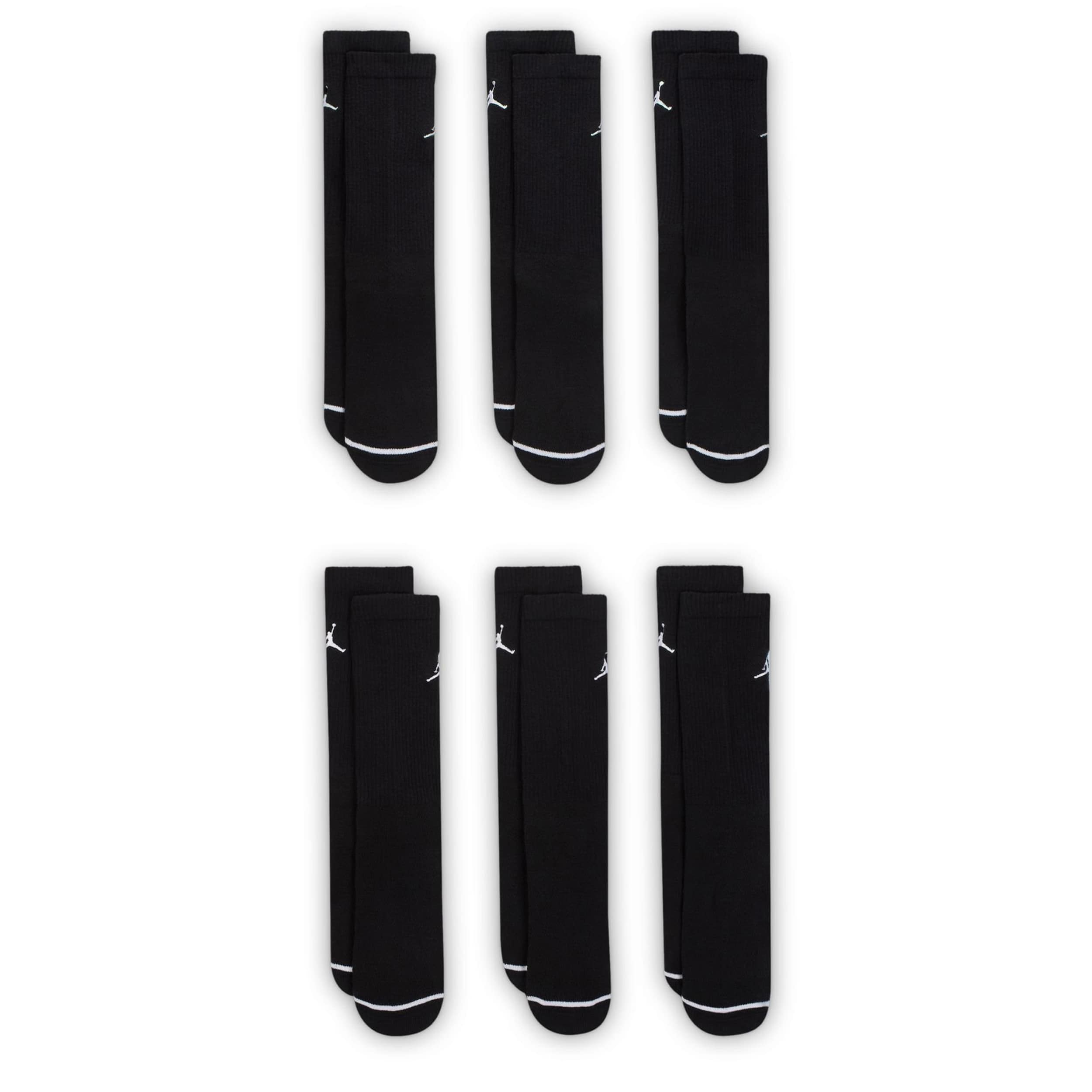 JORDAN-MENS LARGE CREW SOCKS 6 PAIRS-BLACK & 