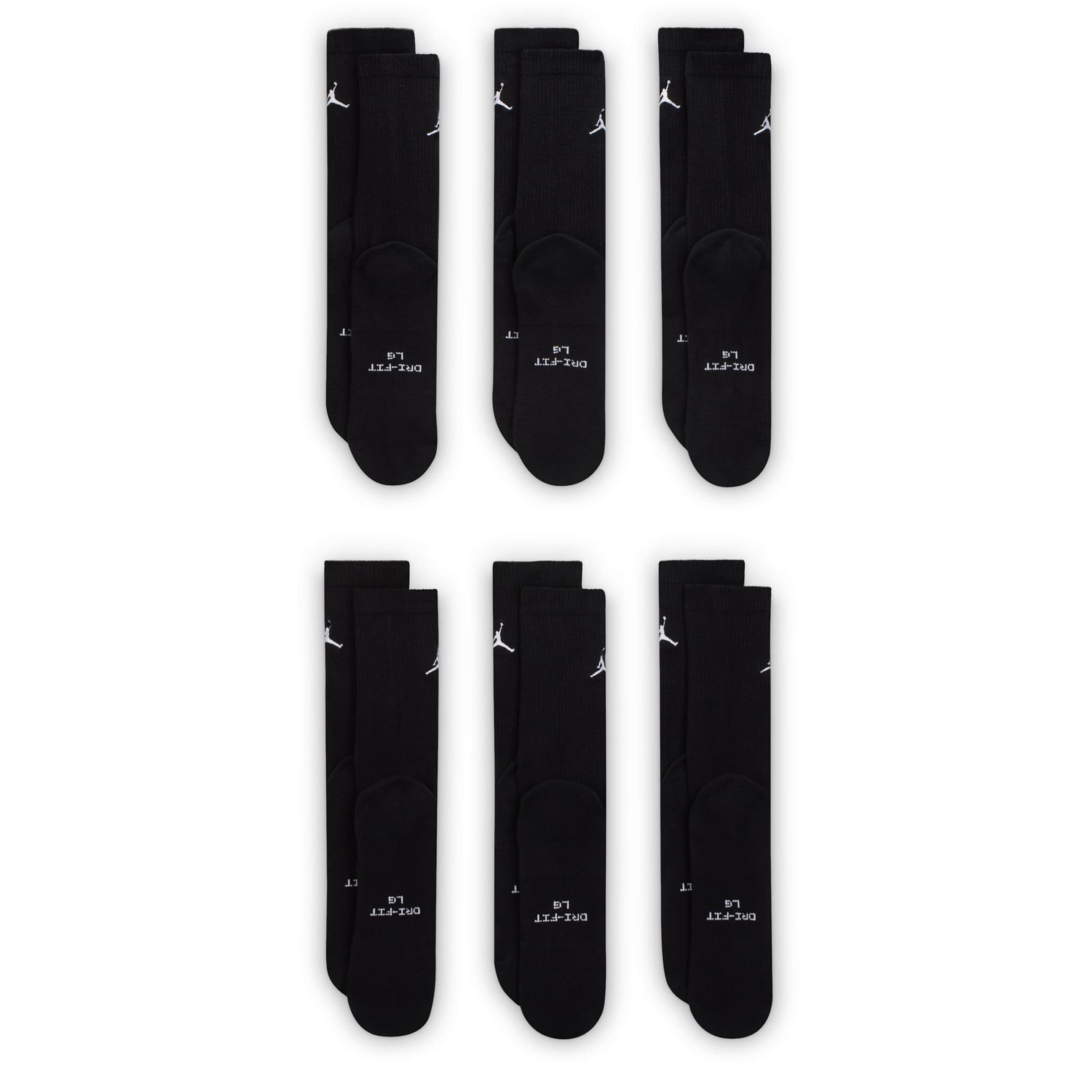 JORDAN-MENS LARGE CREW SOCKS 6 PAIRS-BLACK & 