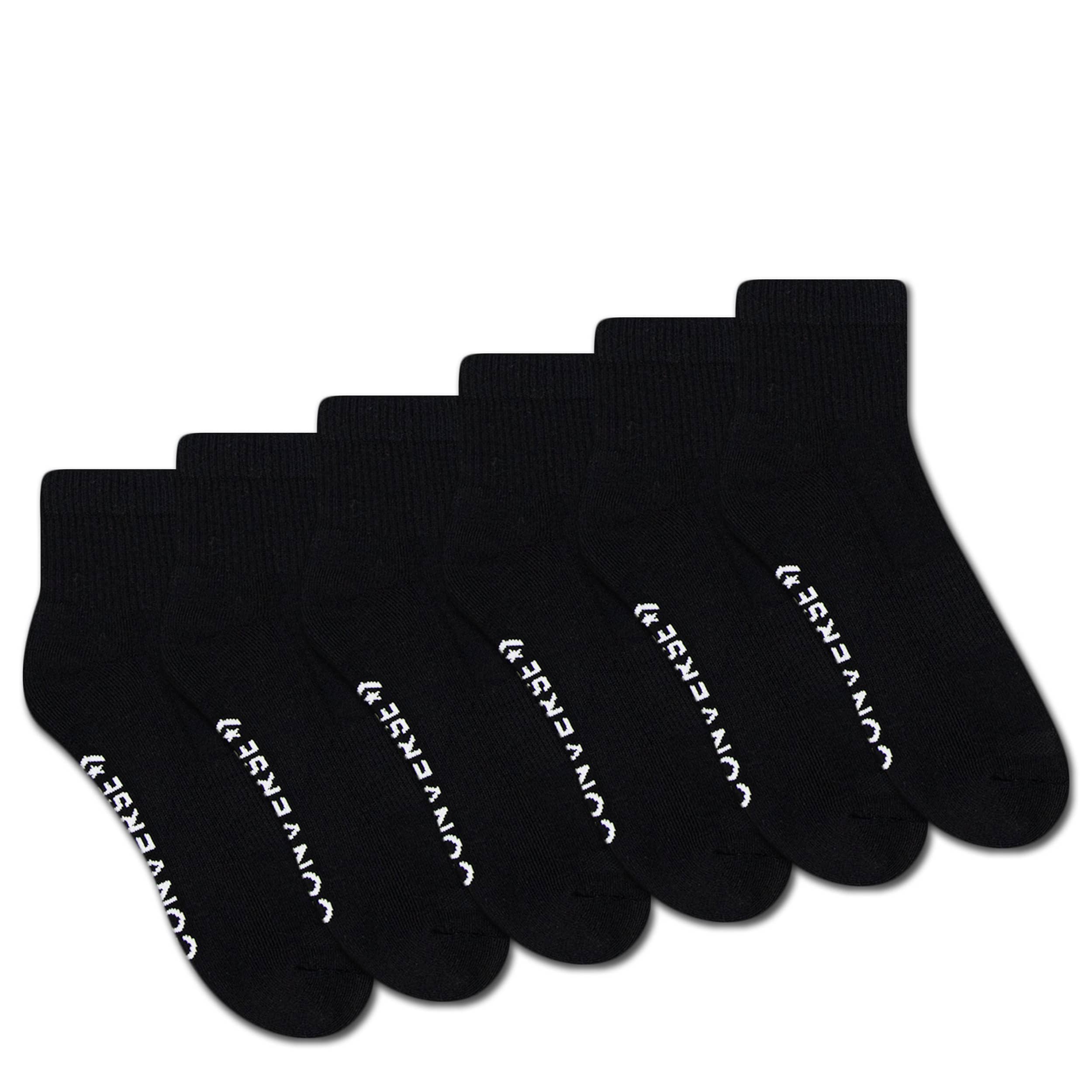 CONVERSE-MENS QUARTER SOCKS 6 PAIRS-BLACK & 