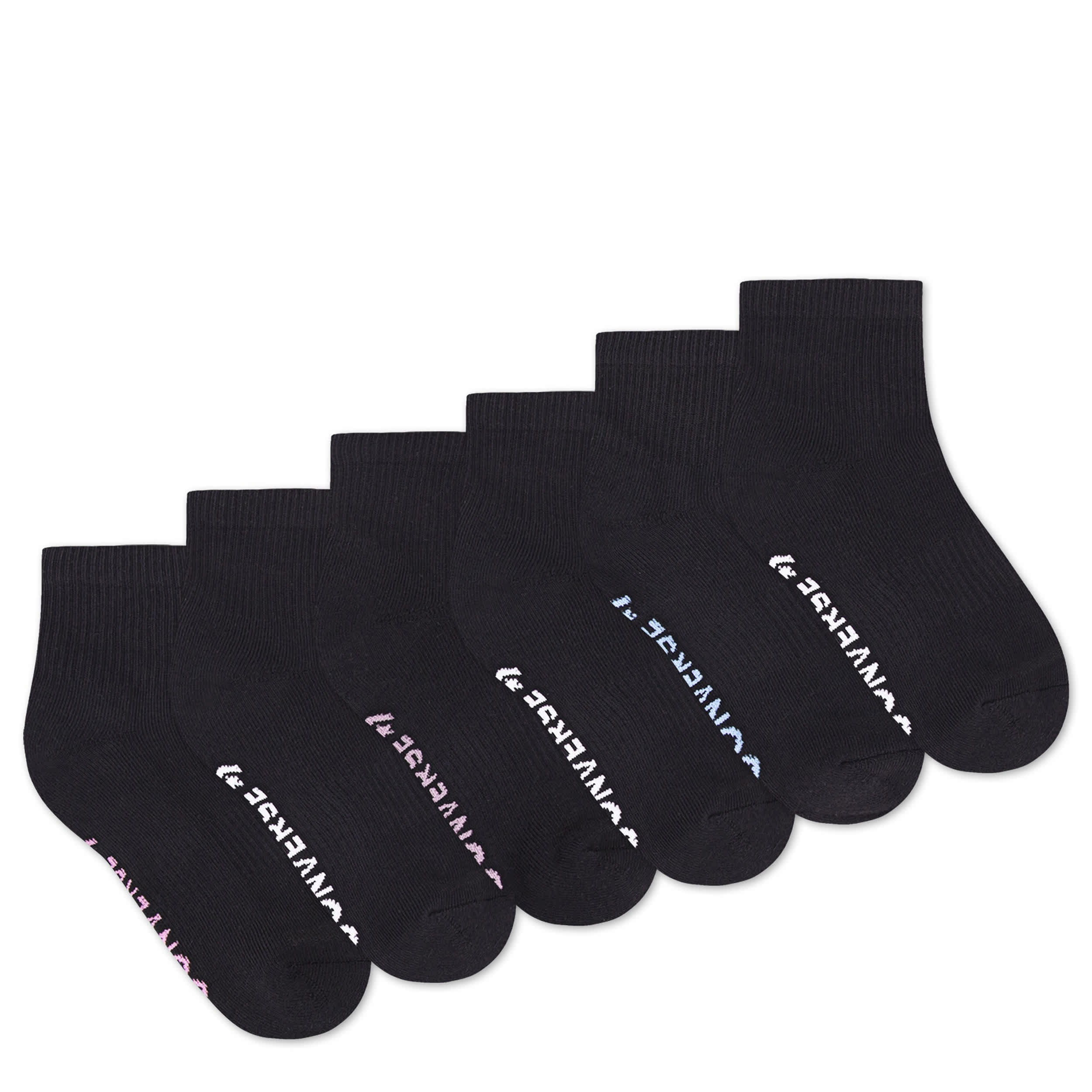CONVERSE-WOMENS QUARTER SOCKS 6 PAIRS-BLACK & 