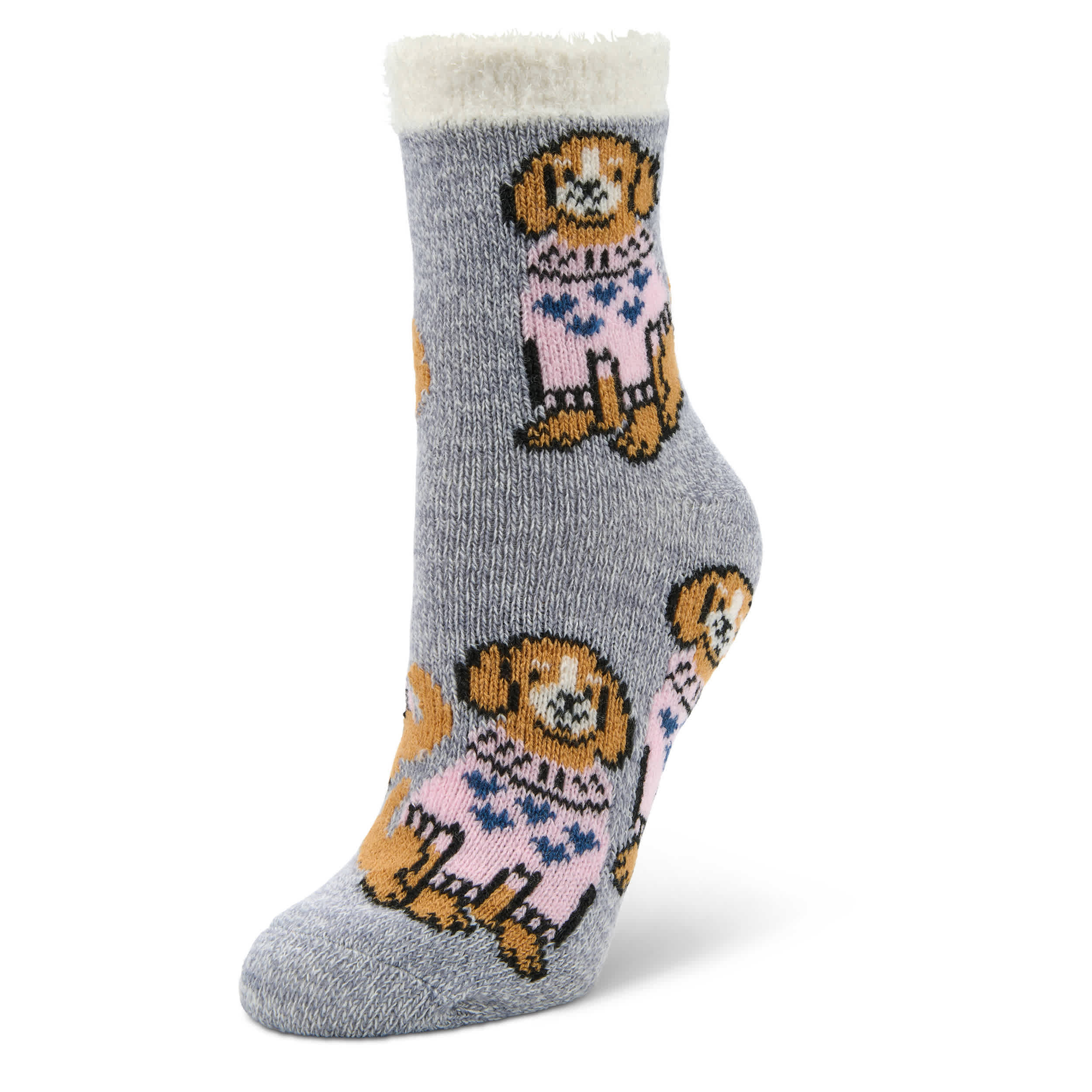 FIRESIDE-WOMENS FESTIVE DOGGIES CREW SLIPPER SOCK 1 PAIR-ASSORTED & 