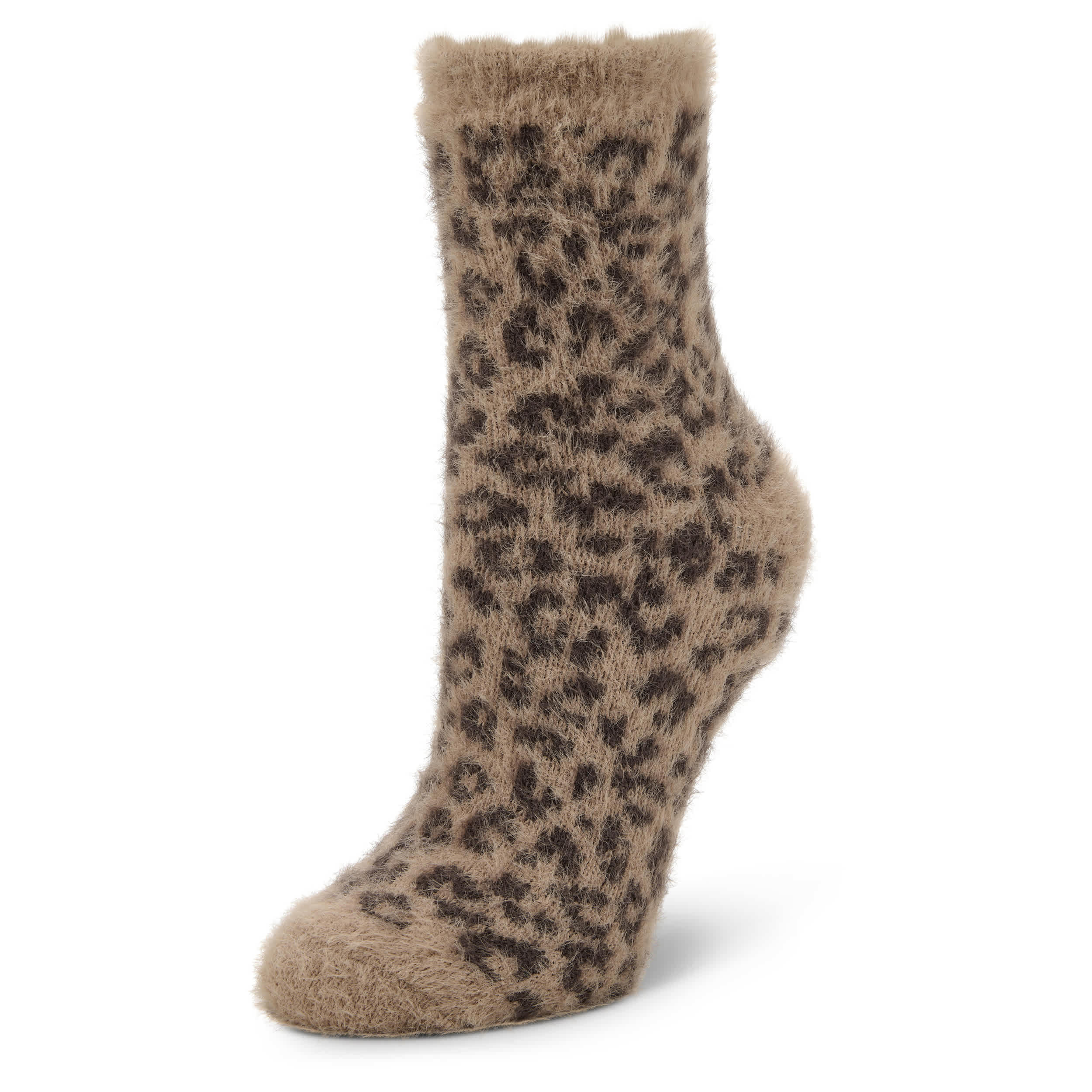FIRESIDE-WOMENS CHEETAH MINK CREW SLIPPER SOCK 1 PAIR-ANIMAL & 