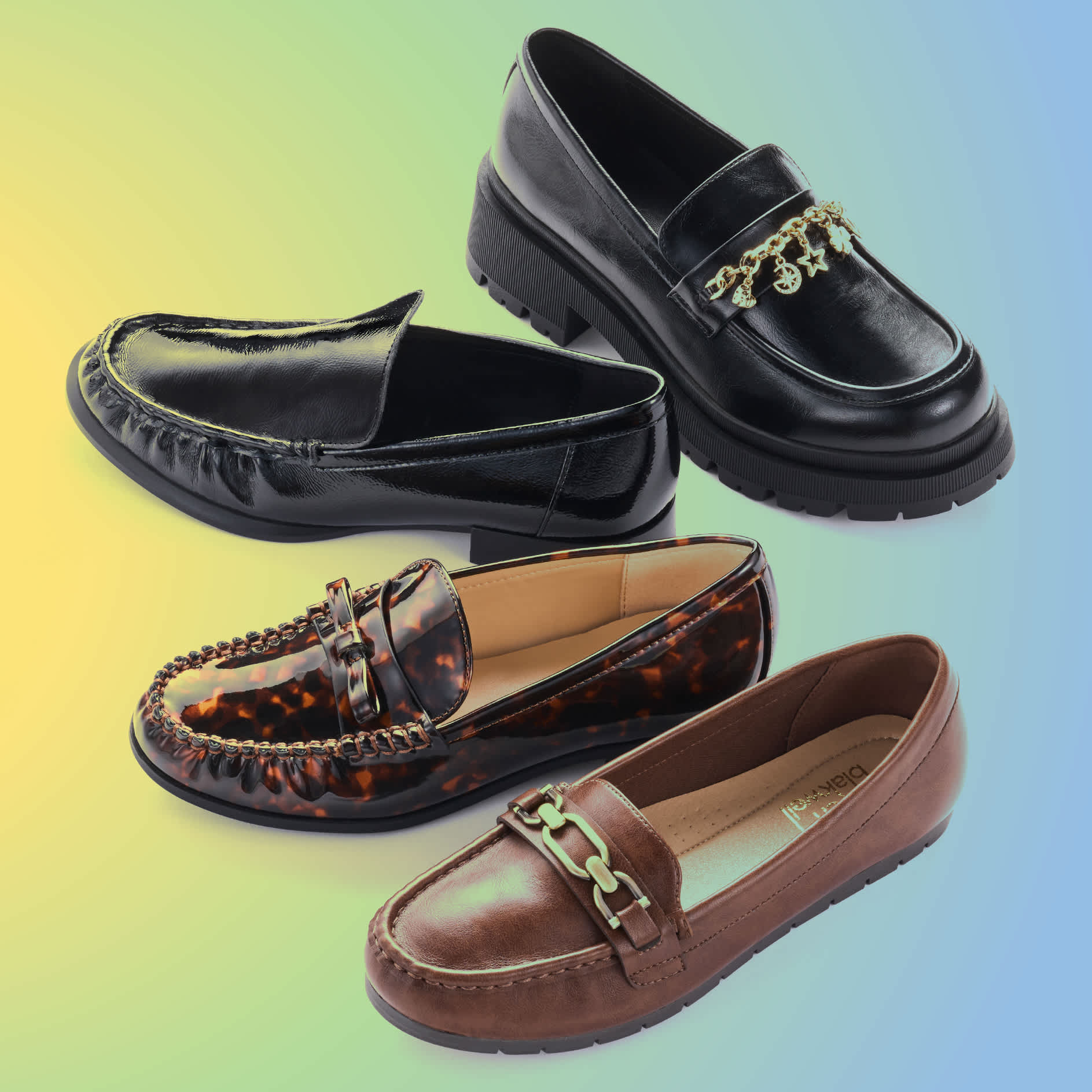 Three stylish dress shoes for women are horizontally lined up